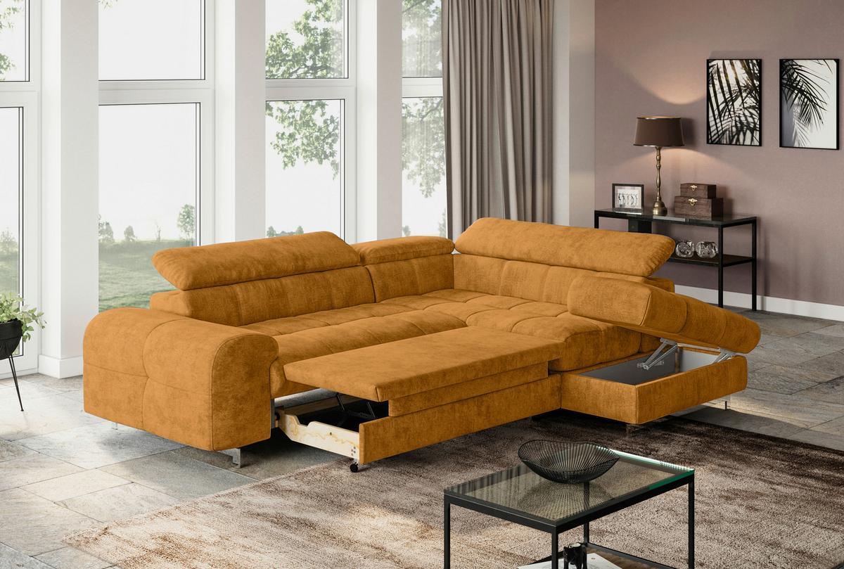 Ecksofa mit Schlaffunktion Cloud + Goldfarben - Chromfarben/Goldfarben, KONVENTIONELL, Textil (257/206cm) - Livetastic