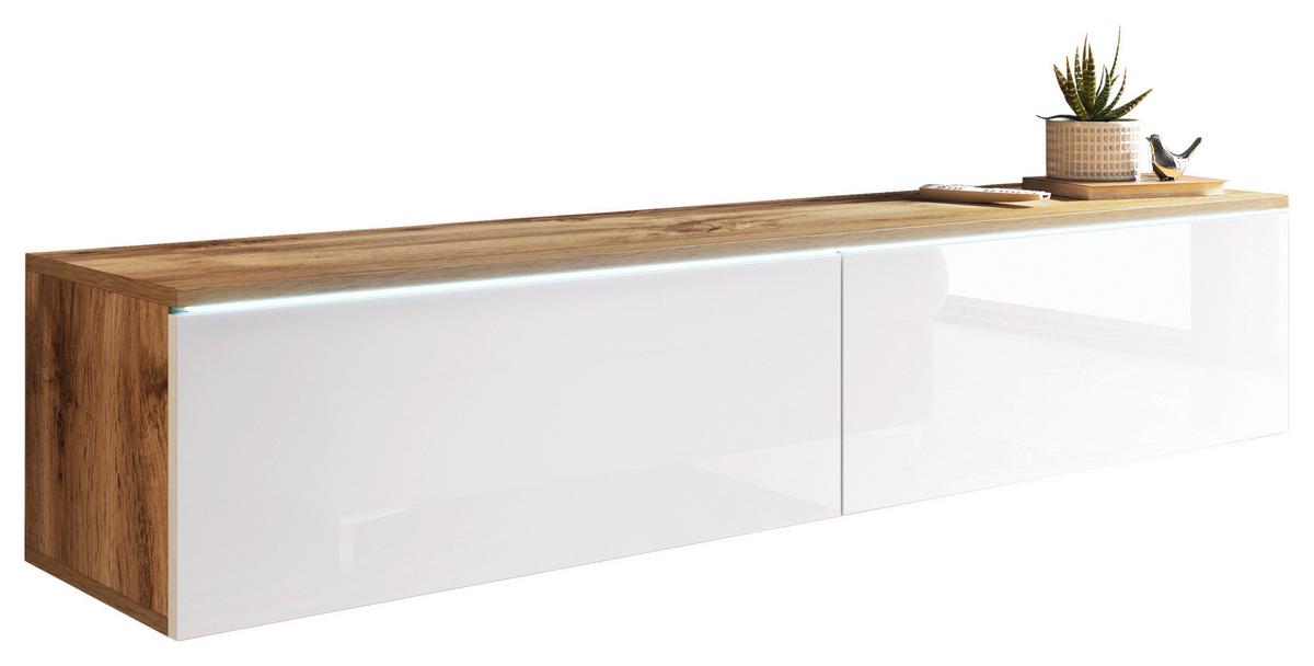 Nízka komoda s LED biela VL/dekor dub Wotan - sivá/biela s vysokým leskom, Lifestyle, kompozitné drevo/plast (140/30/33cm) - P & B