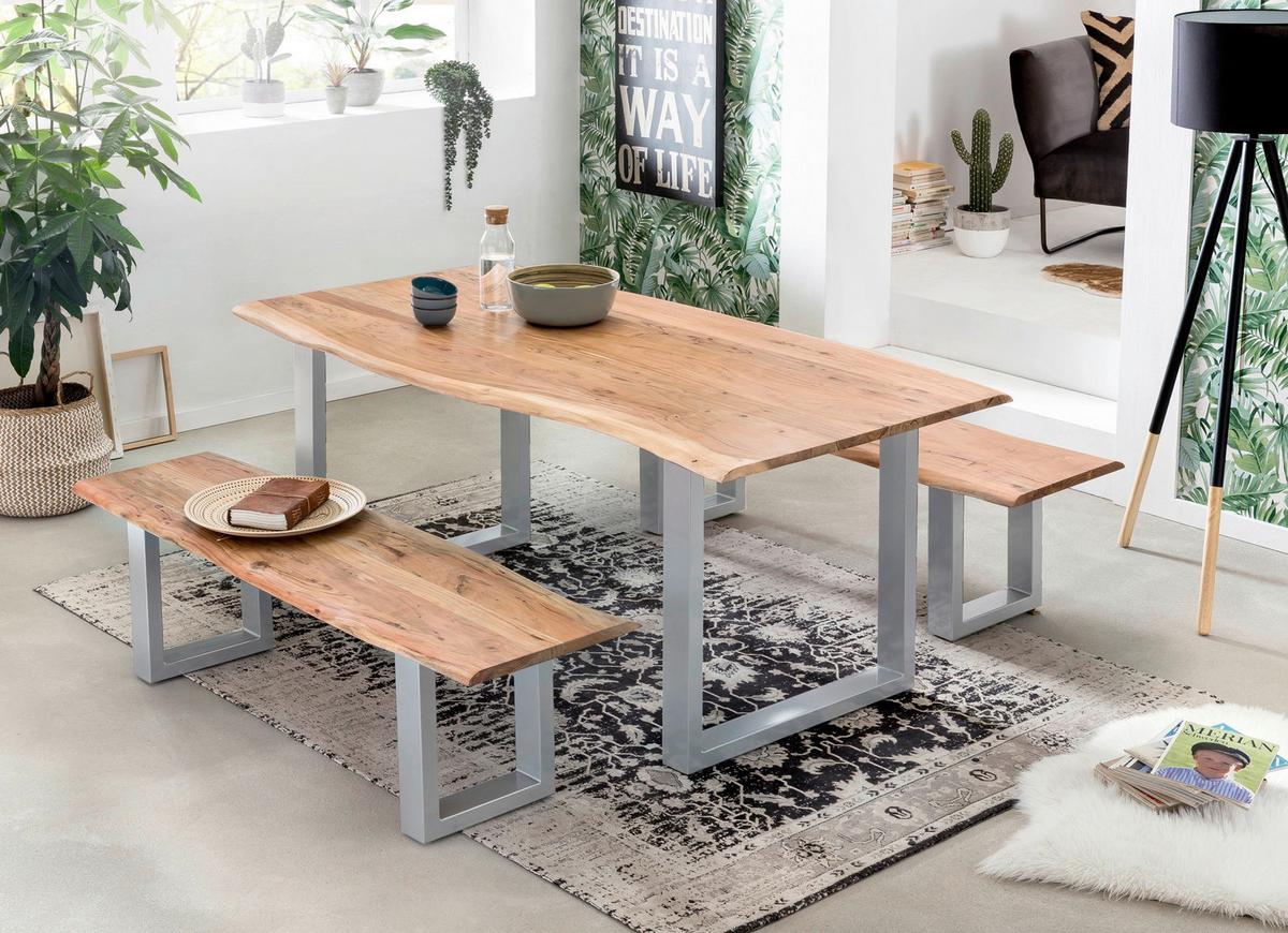 Esstisch Naturfarben /Silberfarben L: 220cm - Silberfarben/Naturfarben, MODERN, Holz/Metall (220/100/78cm) - MID.YOU