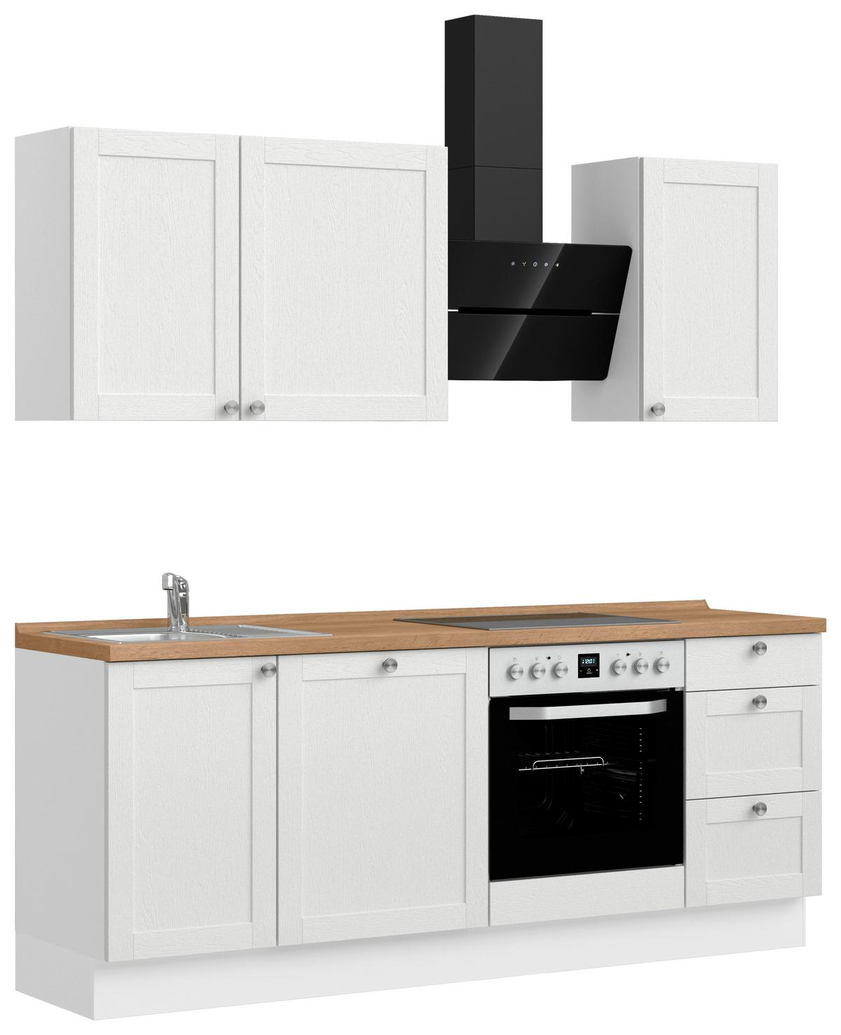 Kuchynská linka 210 cm, biela / dub Sierra - biela/farba ušľachtilej ocele, Romantik / Landhaus, kov/kompozitné drevo (210cm) - Nobilia