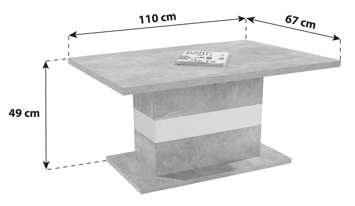 Couchtisch Mali, Betonoptik Hell/Weiß - Weiß/Grau, MODERN (110/49/67cm)
