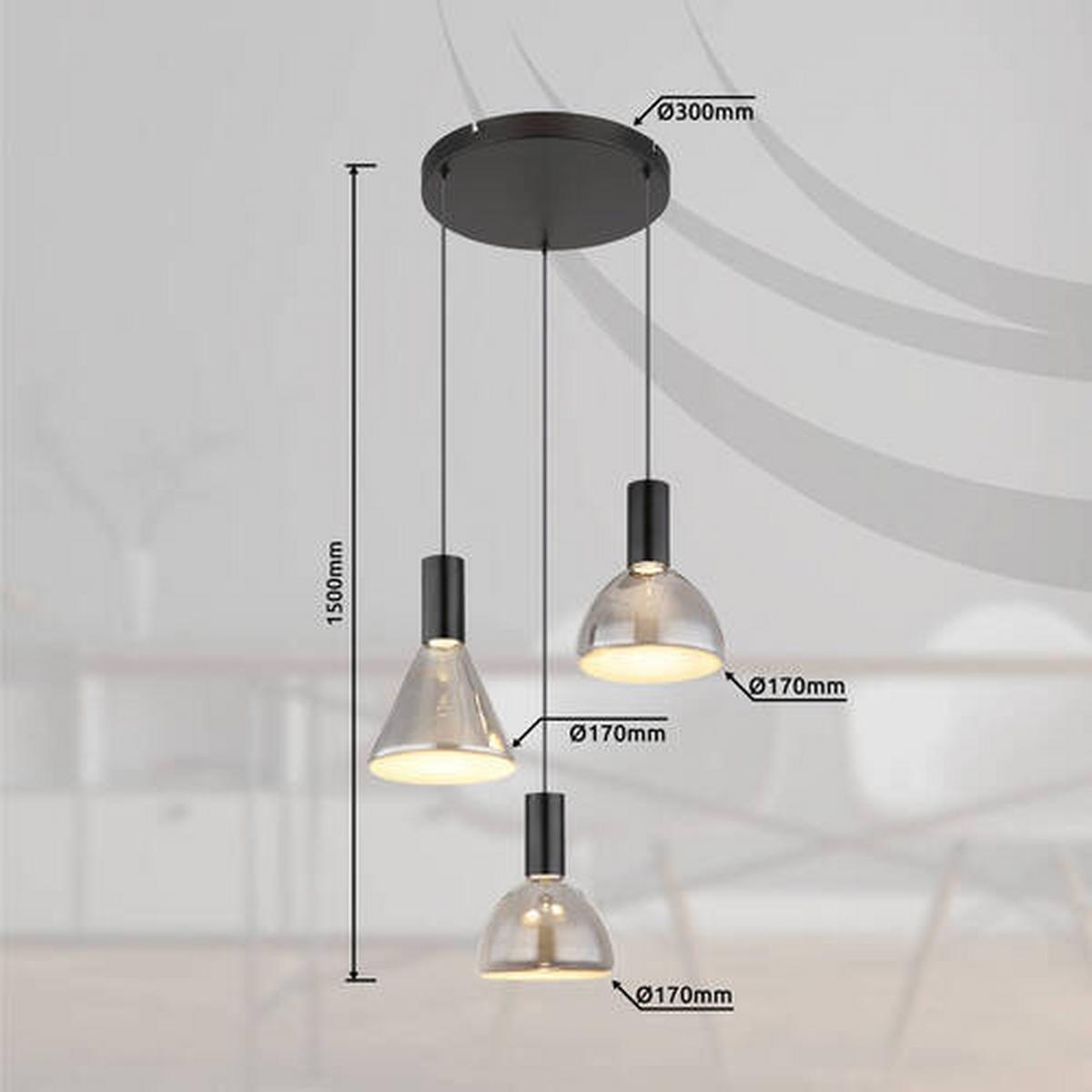 Led-hängeleuchte 15741-3 - Schwarz, Design, Glas/Metall (42/150cm) - Globo