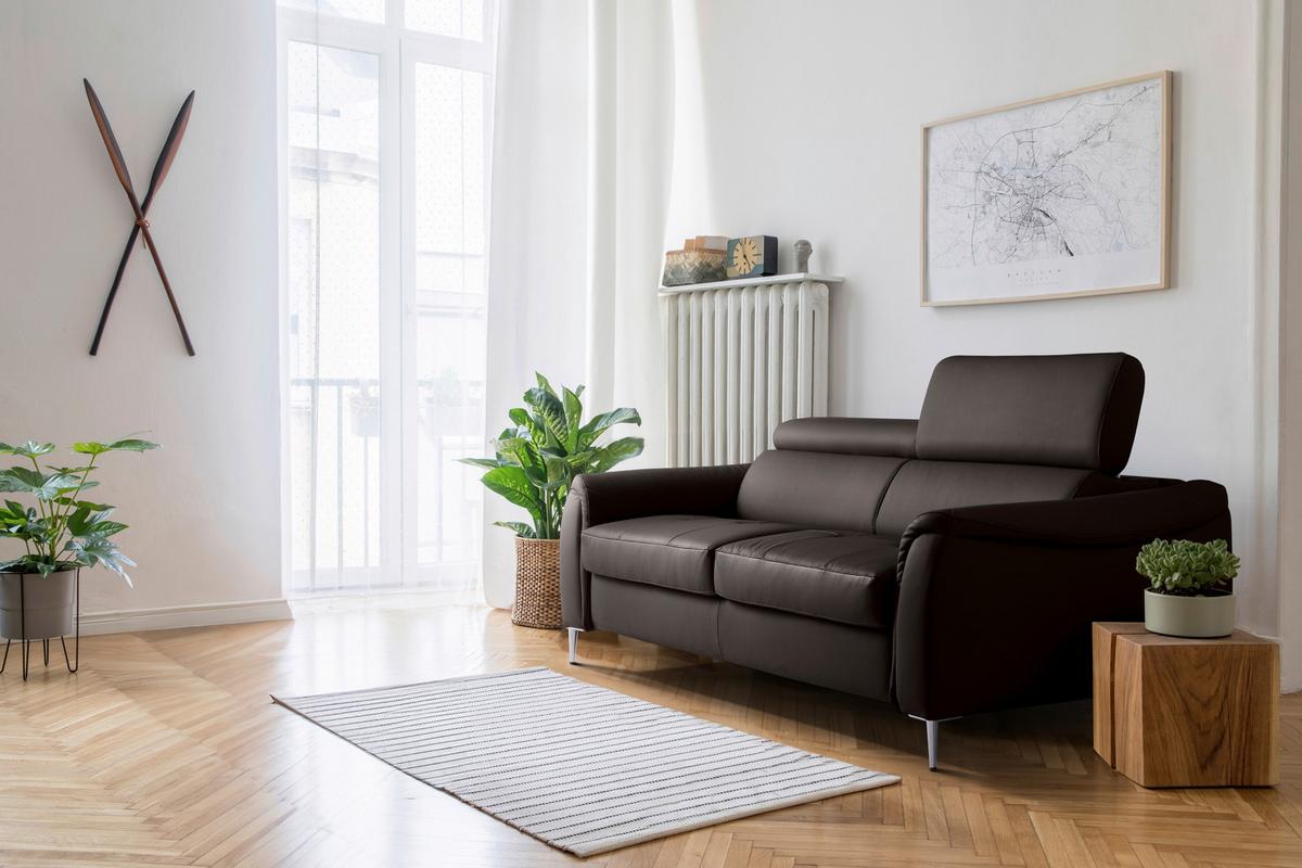 Schlafsofa Pafos Dunkelbraun Lederlook, Rindsleder B: 203cm - Dunkelbraun, Design, Leder/Textil (203/77-98/103cm) - MID.YOU