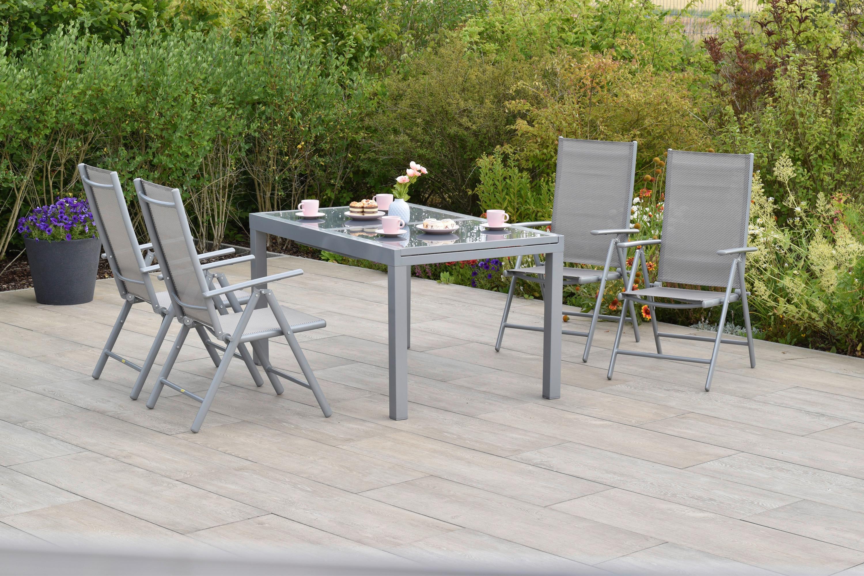 Gartenmöbel Set 5-Tlg. Amalfi aus Metall/Textil - Silberfarben/Braun, MODERN, Textil/Metall - Gardenson