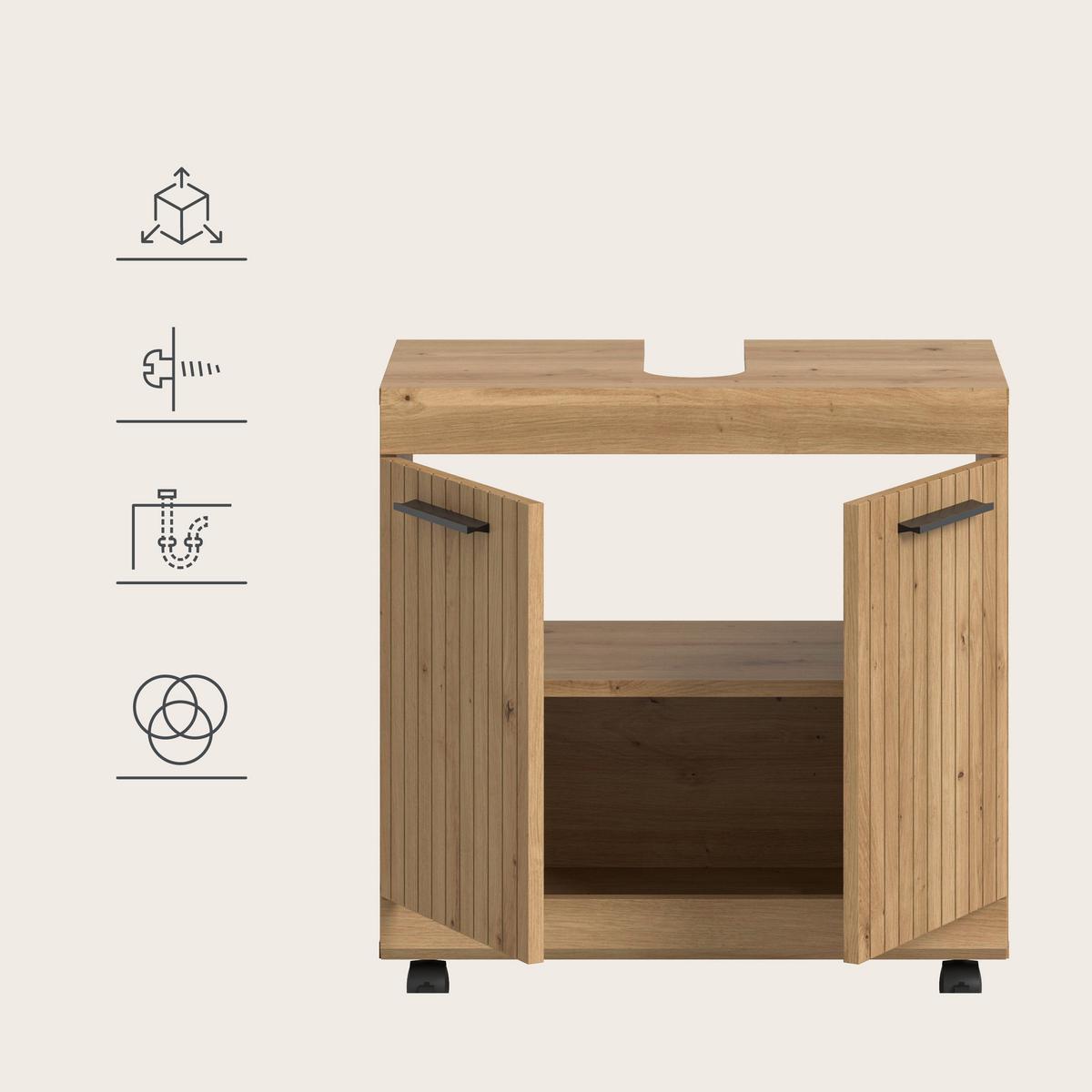Waschbeckenunterschrank Scout Eiche Artisan Dekor B: 60cm - Schwarz/Eiche Artisan, Trend, Holzwerkstoff (60/60/34cm) - MID.YOU