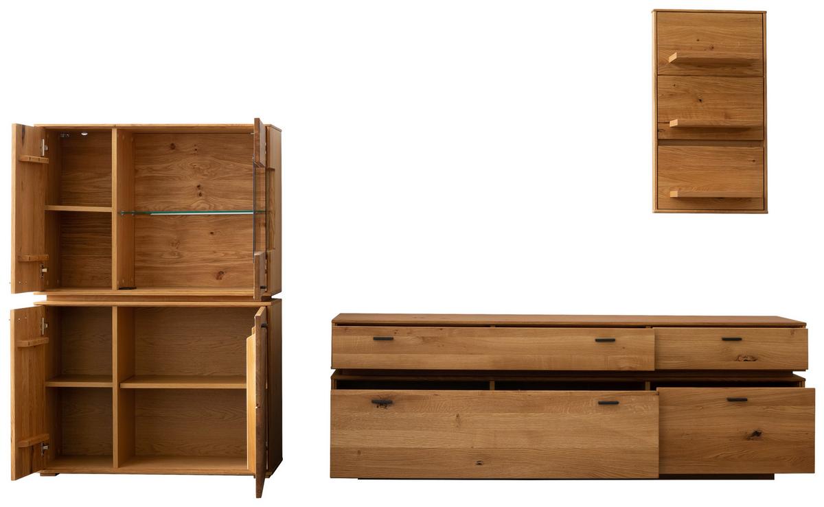 Wohnkombination Massiv 3-tlg. Como Wildeiche - Wildeiche, Natur, Glas/Holz (286/181/51cm) - MID.YOU