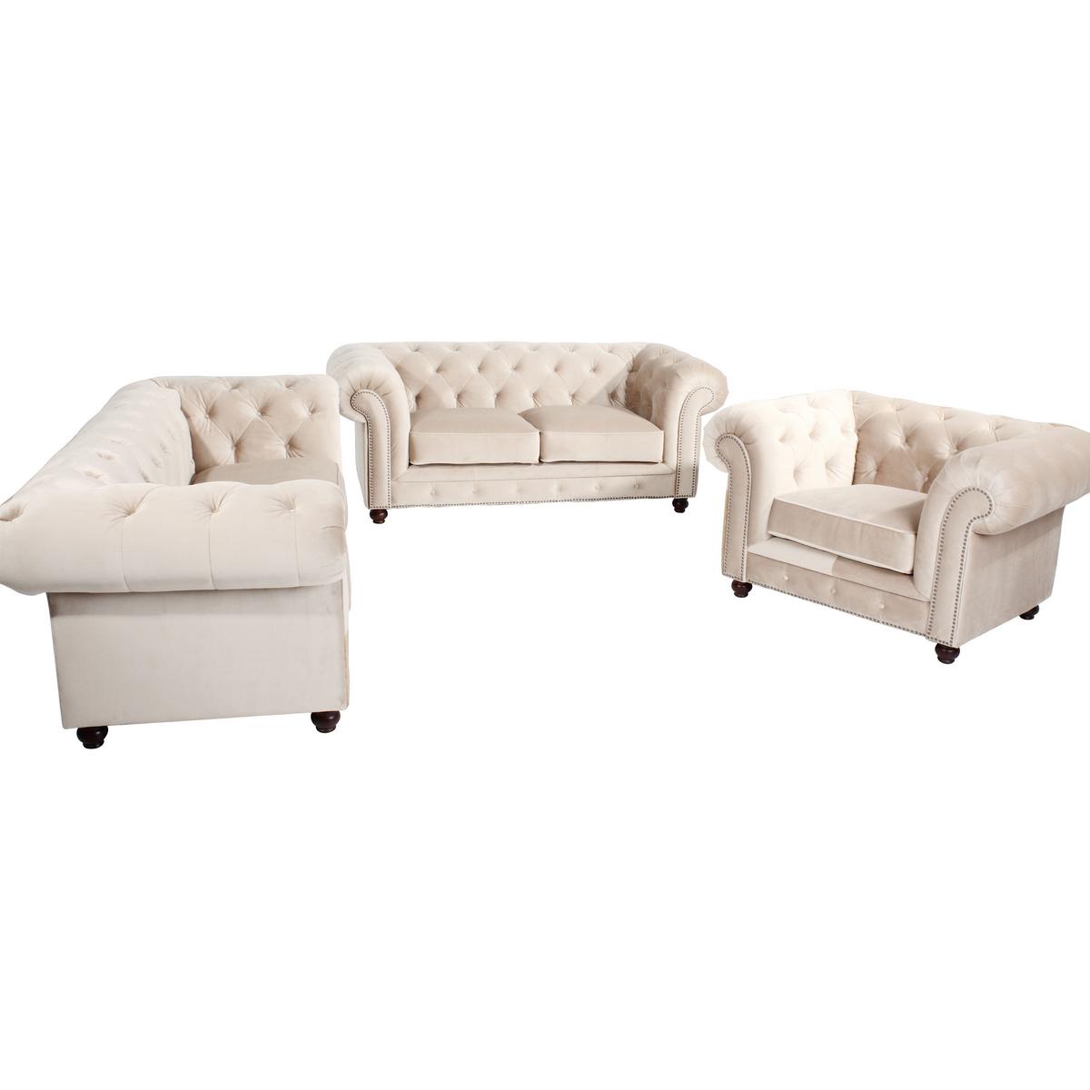 CHESTERFIELD-SOFA ORLEANS - Nussbaumfarben/Creme, Design, Textil (216/77/100cm) - Max Winzer