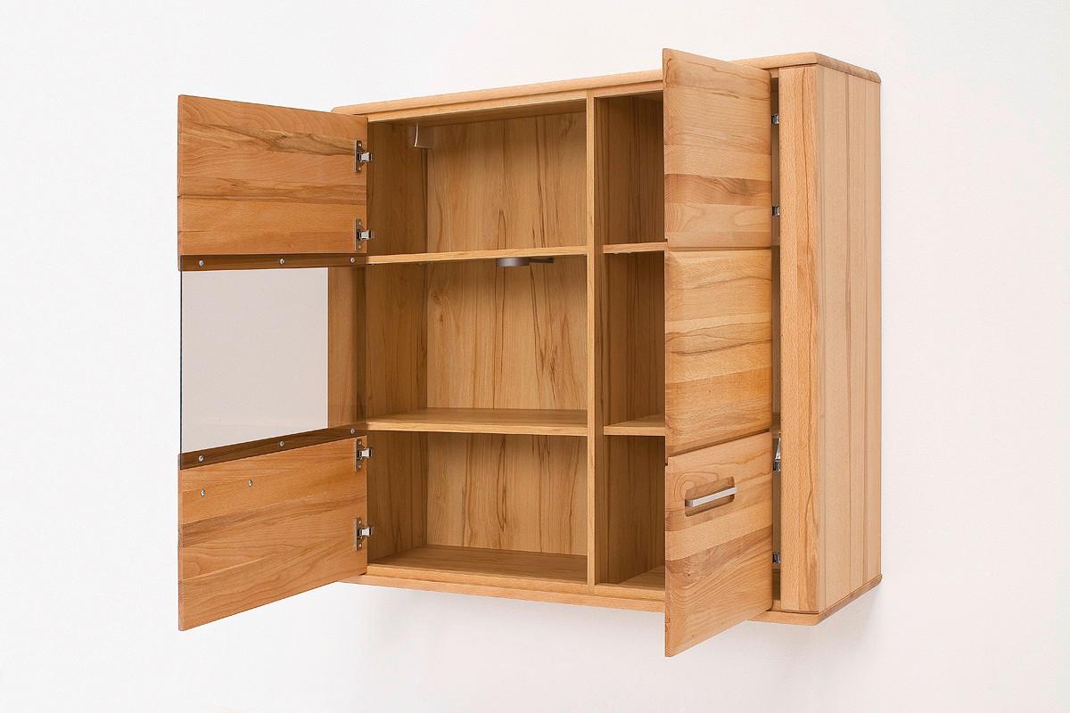 Wohnkombination teilmassiv 4--teilig. Sena Buchefarben - Buchefarben, Design, Glas/Holz (303/209/51cm) - Livetastic