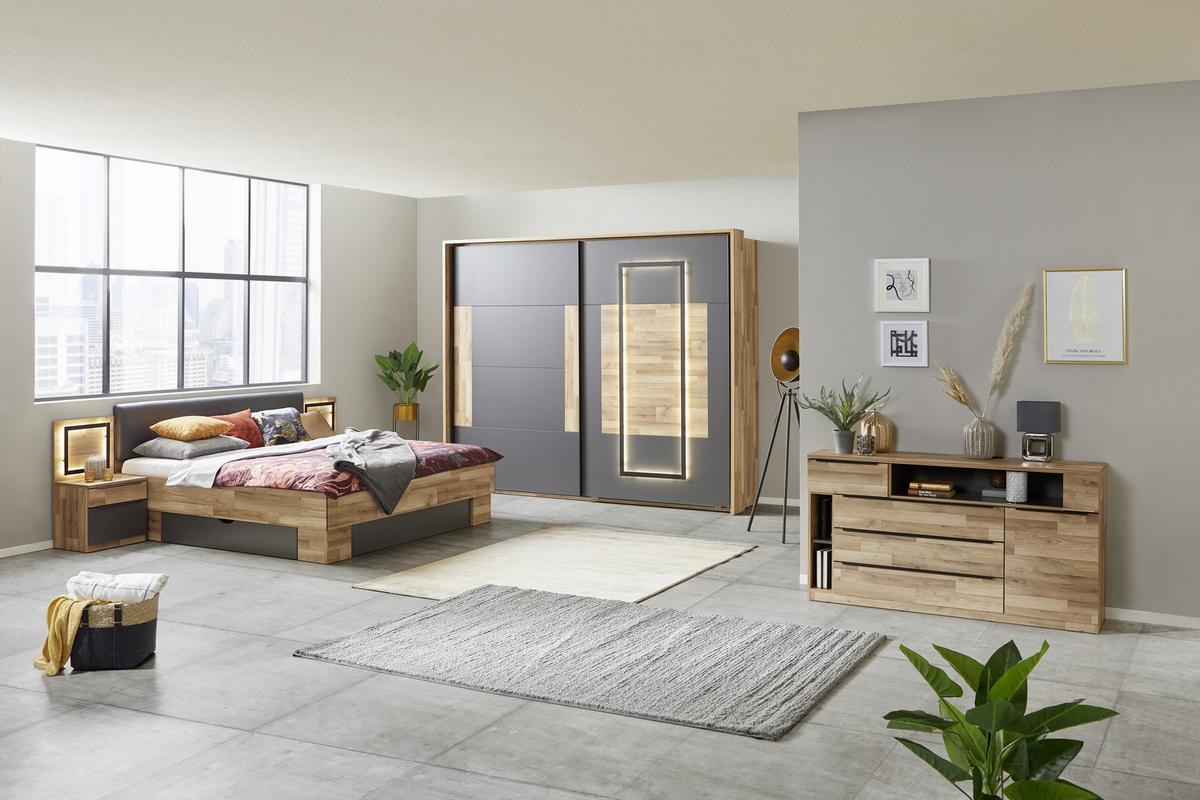 Futonbett 180x200 cm James Eiche Dekor/Graphit - Eichefarben/Graphitfarben, KONVENTIONELL, Holzwerkstoff/Textil (180/200cm) - James Wood