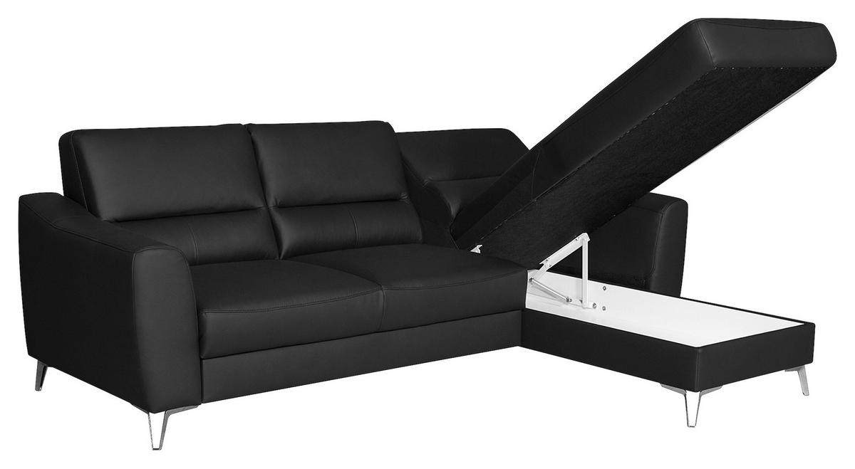 Ecksofa Santos Schwarz S: 241 cm - Chromfarben/Schwarz, Design, Leder/Textil (241/168cm) - Livetastic
