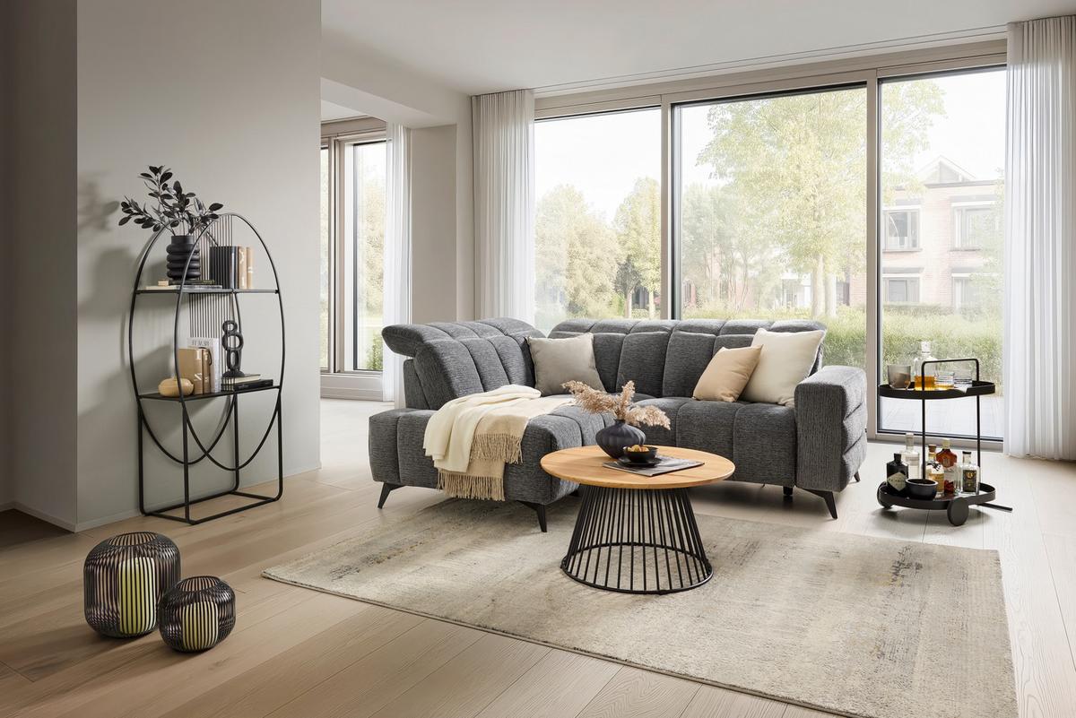 Rohová sedačka PARIS, levá, tmavě šedá, el.relax.funkce - černá/tmavě šedá, Konvenční, kov/dřevo (182/215cm) - Mömax