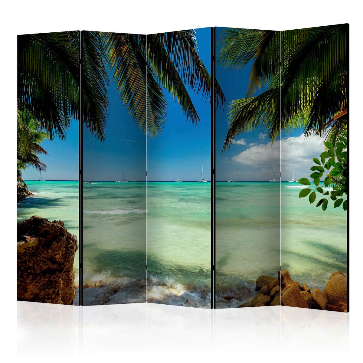 Paravent Blau Grün B: 225 cm - Blau/Grün, Basics, Holz/Textil (225/172/3cm) - artgeist