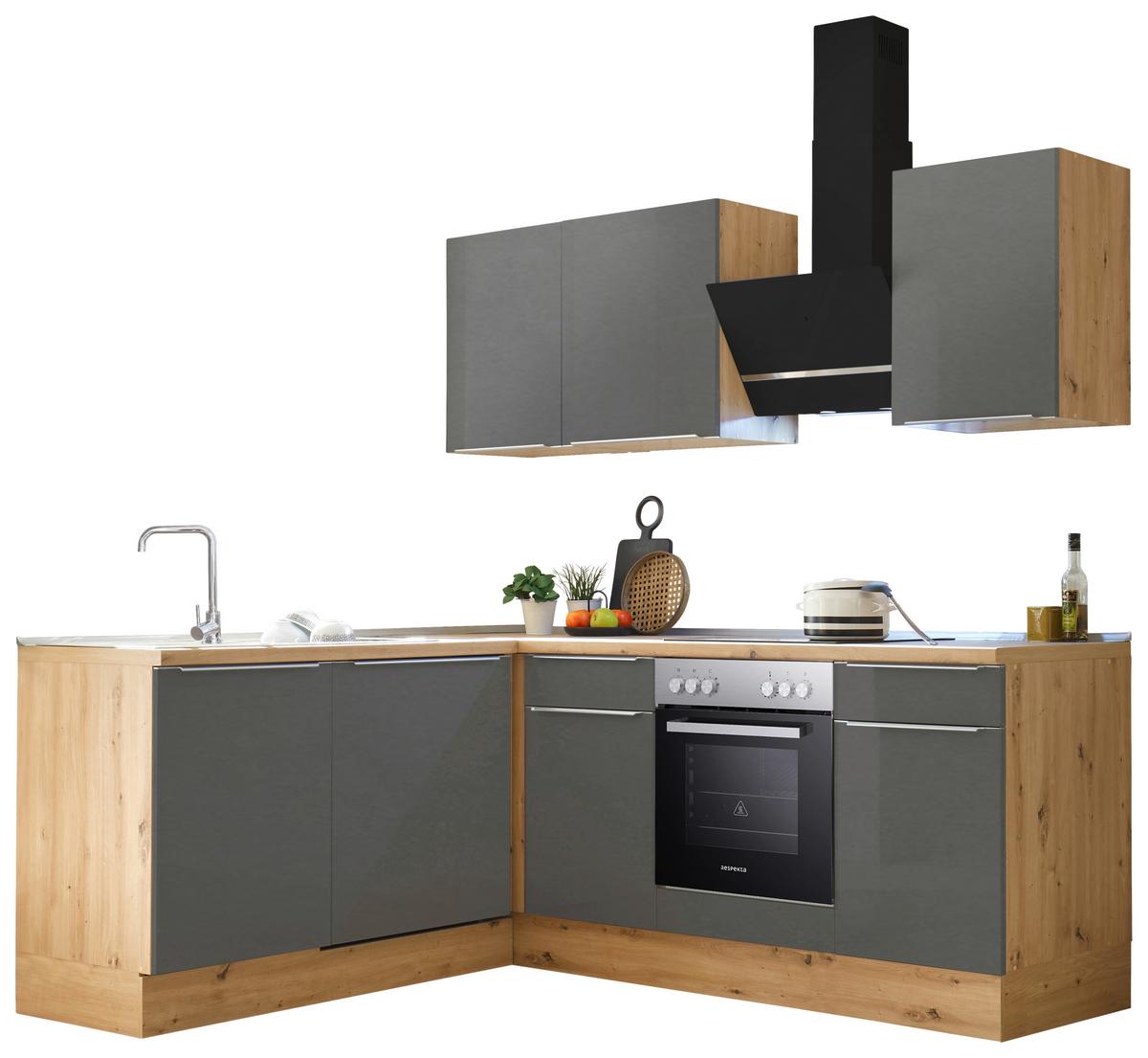 Moderne Eckküche mit Spüle und Elektrogeräten