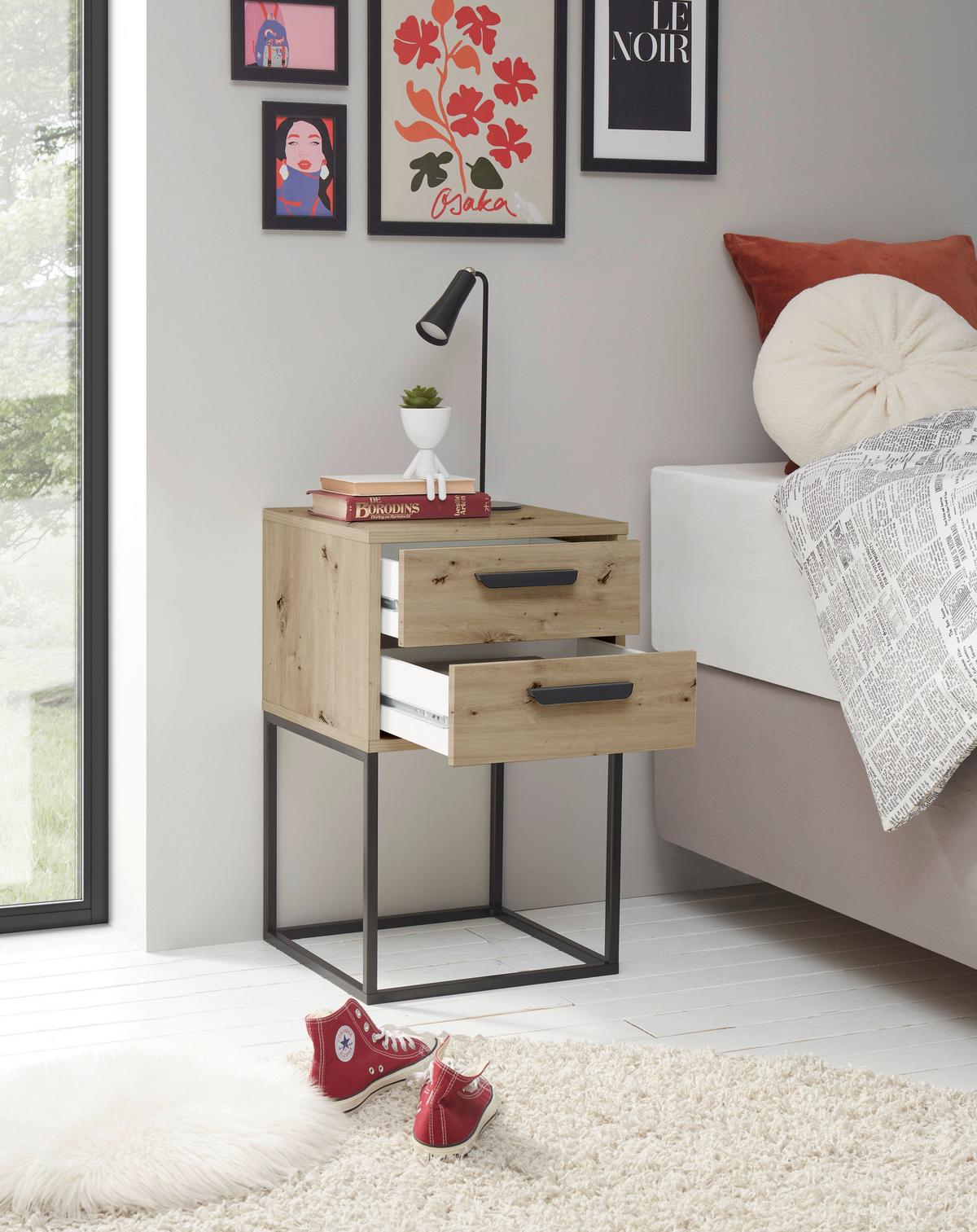 Nachtkästchen Eiche Dekor/ Schwarz H: 65 Cm Suna - Schwarz/Eiche Artisan, MODERN, Holzwerkstoff/Metall (40/65/38,5cm) - Livetastic