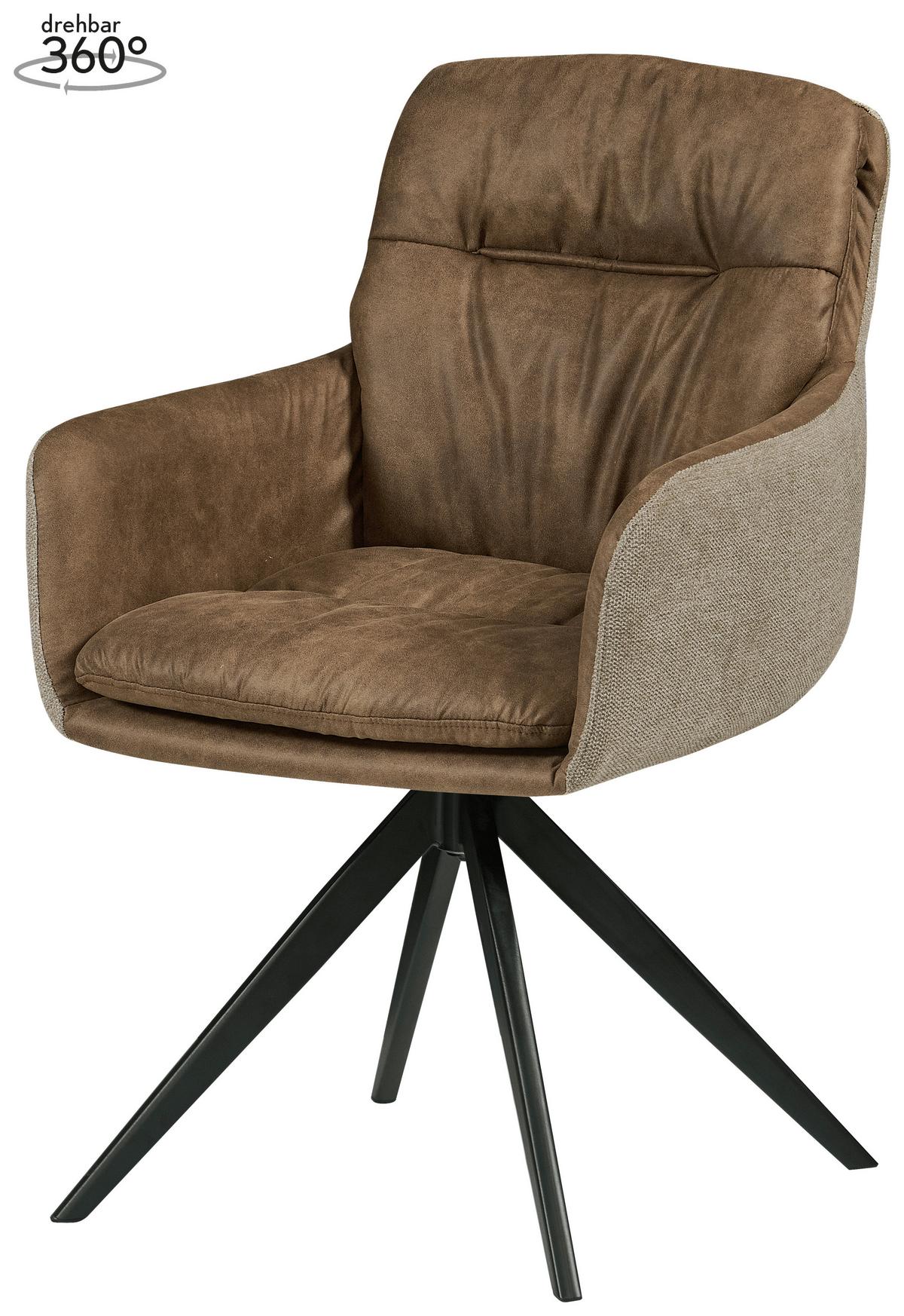 Armlehnstuhl Dian 125 - Schwarz/Braun, MODERN, Textil/Metall (57/87/64,5cm) - Kayoom