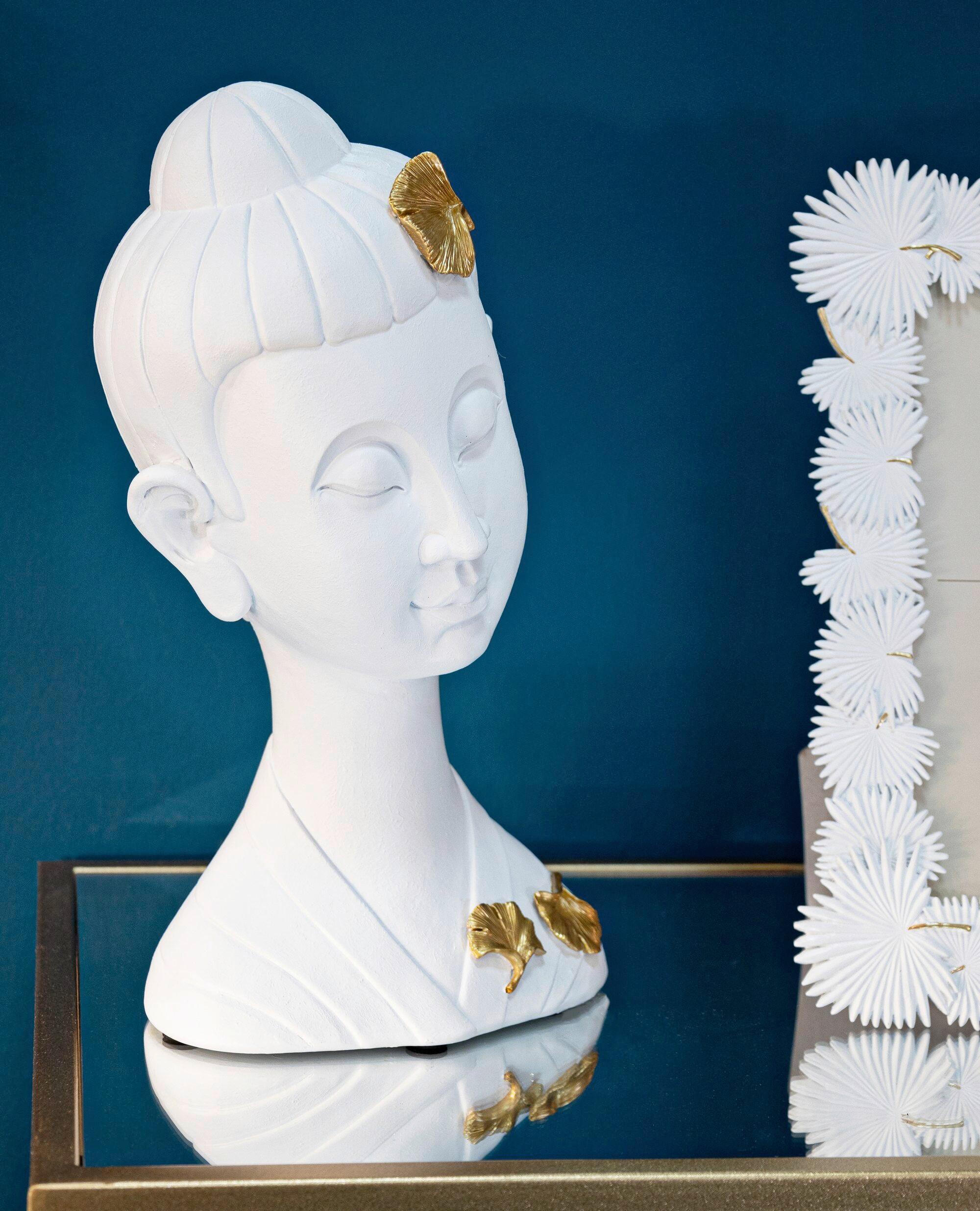 Skulptur Buddha A Weiß Goldfarben B: 21,5 Cm - Goldfarben/Weiß, Basics, Kunststoff (21.5/35/16cm)