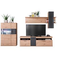 Wohnkombination 3-tlg. Cortona Anthrazit/eichefarben - Klar/Eichefarben, Design, Glas/Holzwerkstoff (310/198/50cm) - Livetastic