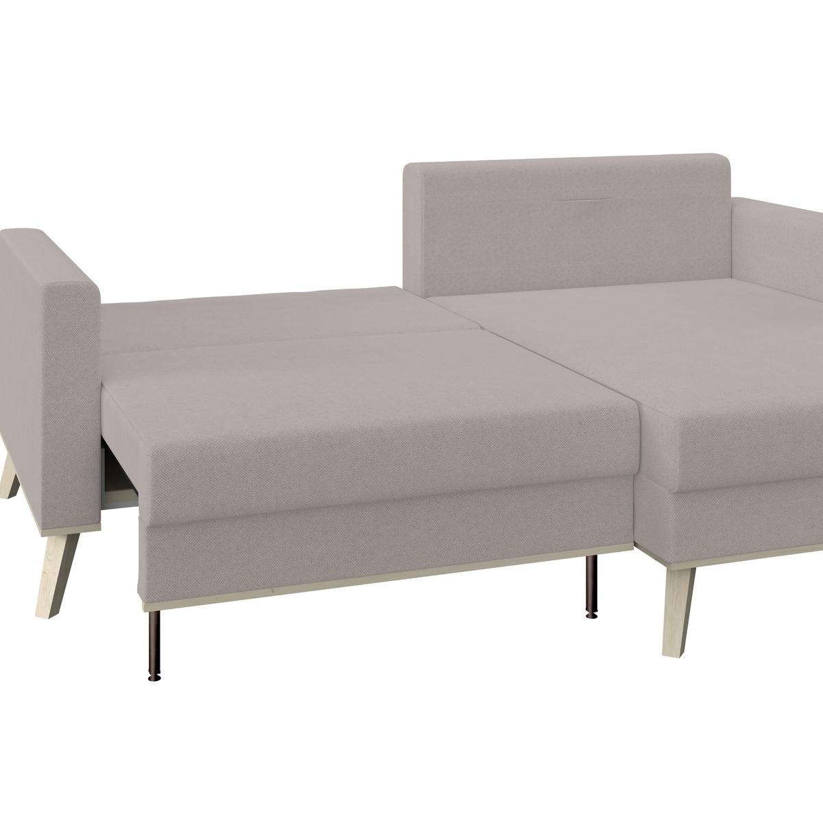Ecksofa Mit Schlaffunktion & Bettkasten Carini Creme - Eichefarben/Creme, Basics, Textil (222/152cm)