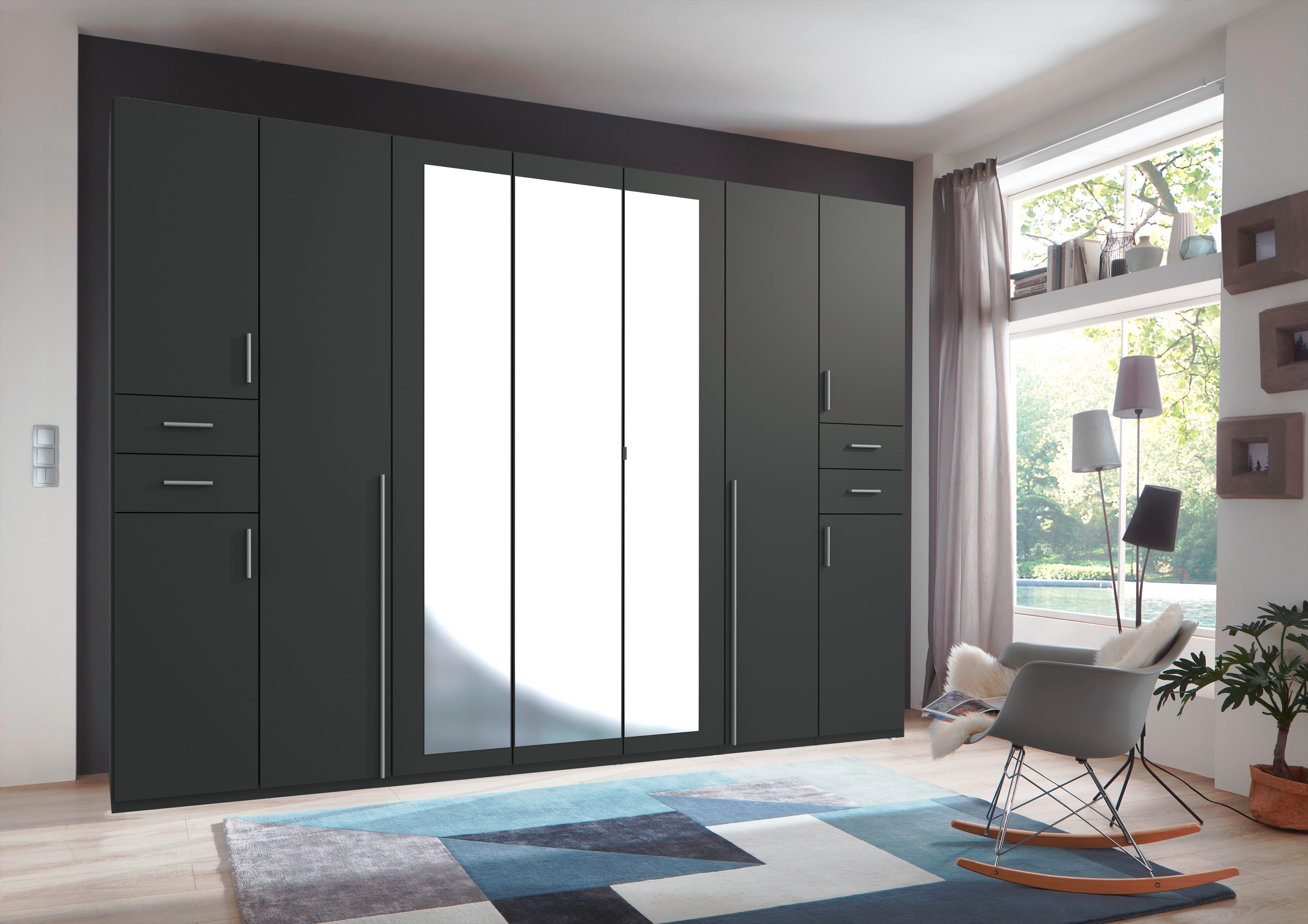 Drehtürenschrank Mit Spiegel mit Laden B: 313cm Vegas, Graphit - Graphitfarben, Basics, Holzwerkstoff (313/208/58cm) - MID.YOU