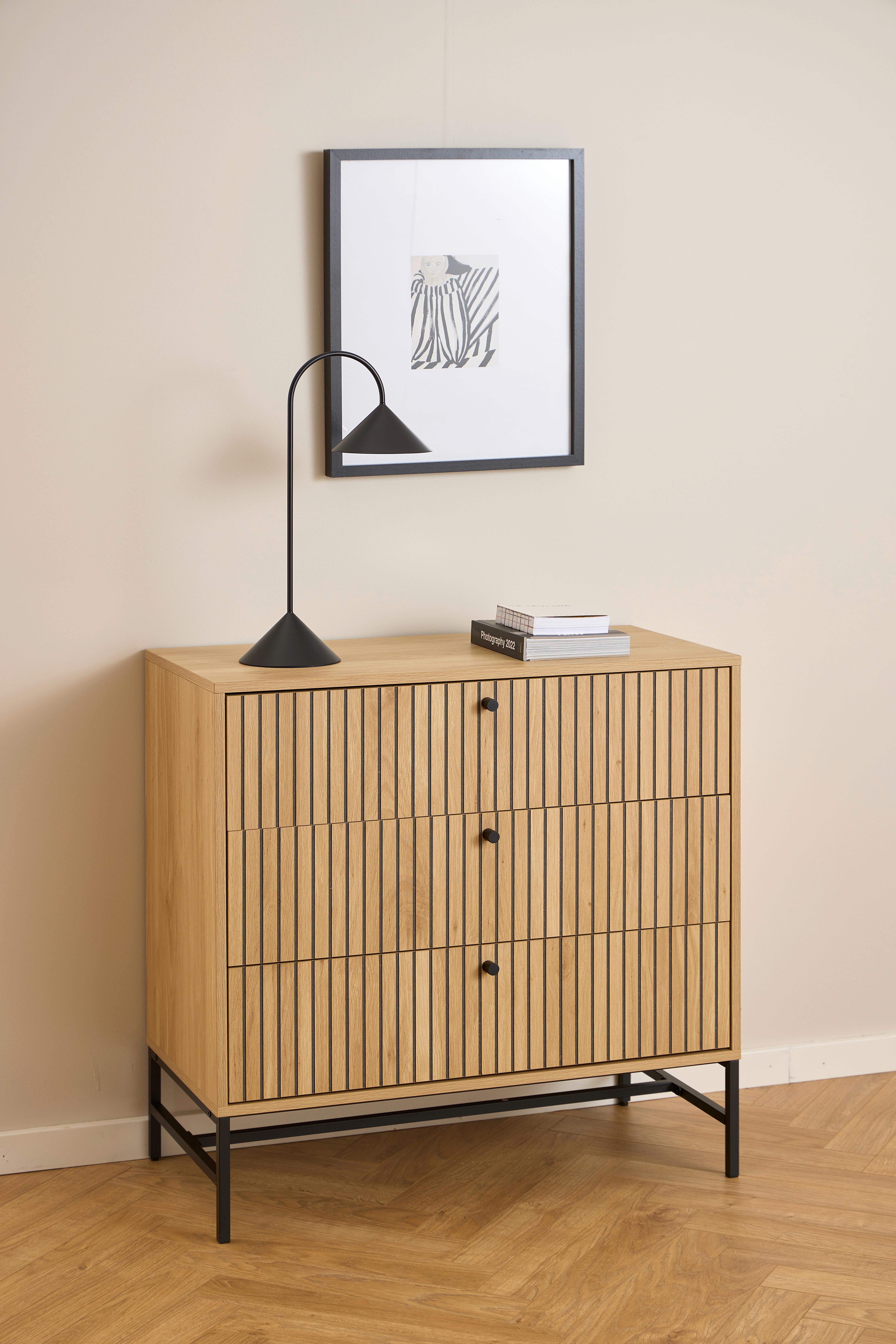 KOMODA ALBANY - černá/barvy dubu, Design, kov/dřevo (80,6/80,4/40cm)