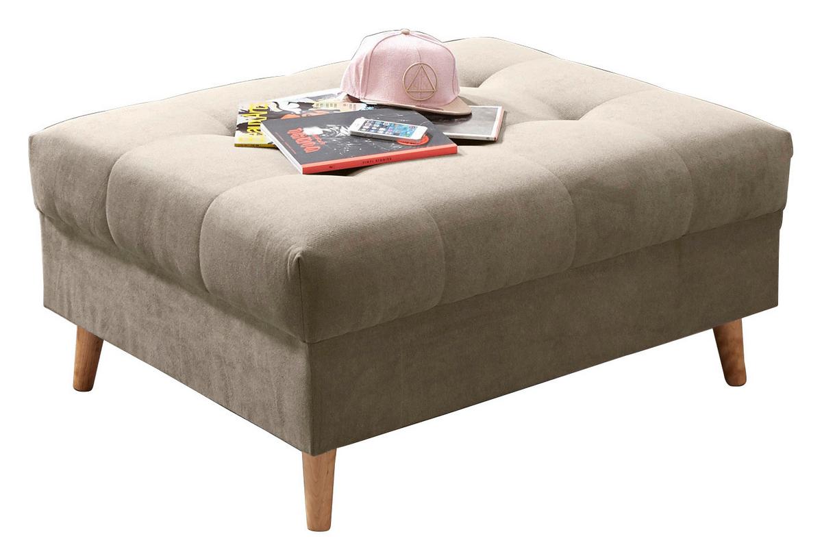 Polsterhocker Alice Sandfarben Webstoff H: 48 cm Holzbeine - Sandfarben/Kieferfarben, KONVENTIONELL, Holzwerkstoff/Textil (106/48/80cm) - MID.YOU