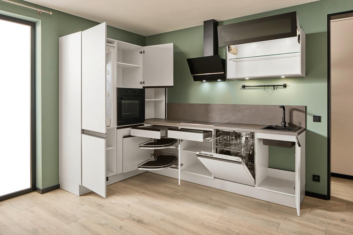 Eckküche Ip3150 - Dunkelbraun/Hellgrau, Design, Holzwerkstoff (185/295,2cm) - Impuls