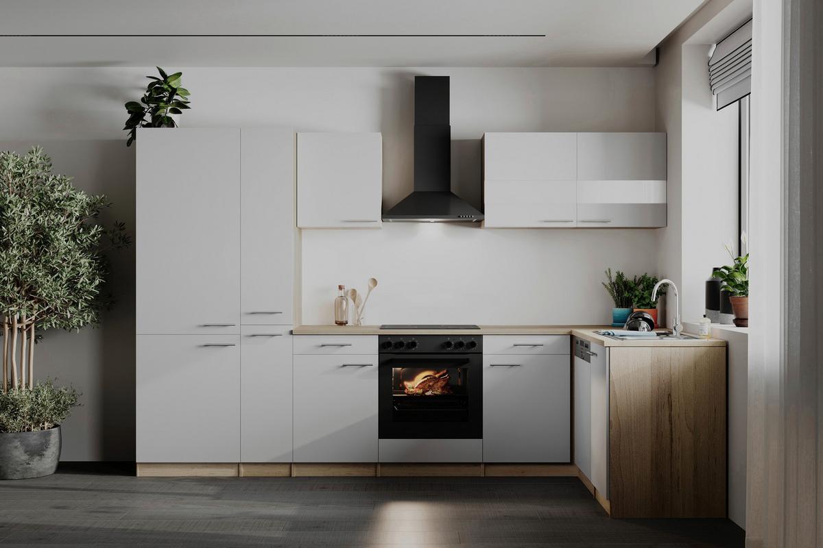 Eckküche Merle Weiß/Eichefarben B: 310cm - Eichefarben/Weiß, Basics, Holzwerkstoff (310/172cm) - Respekta