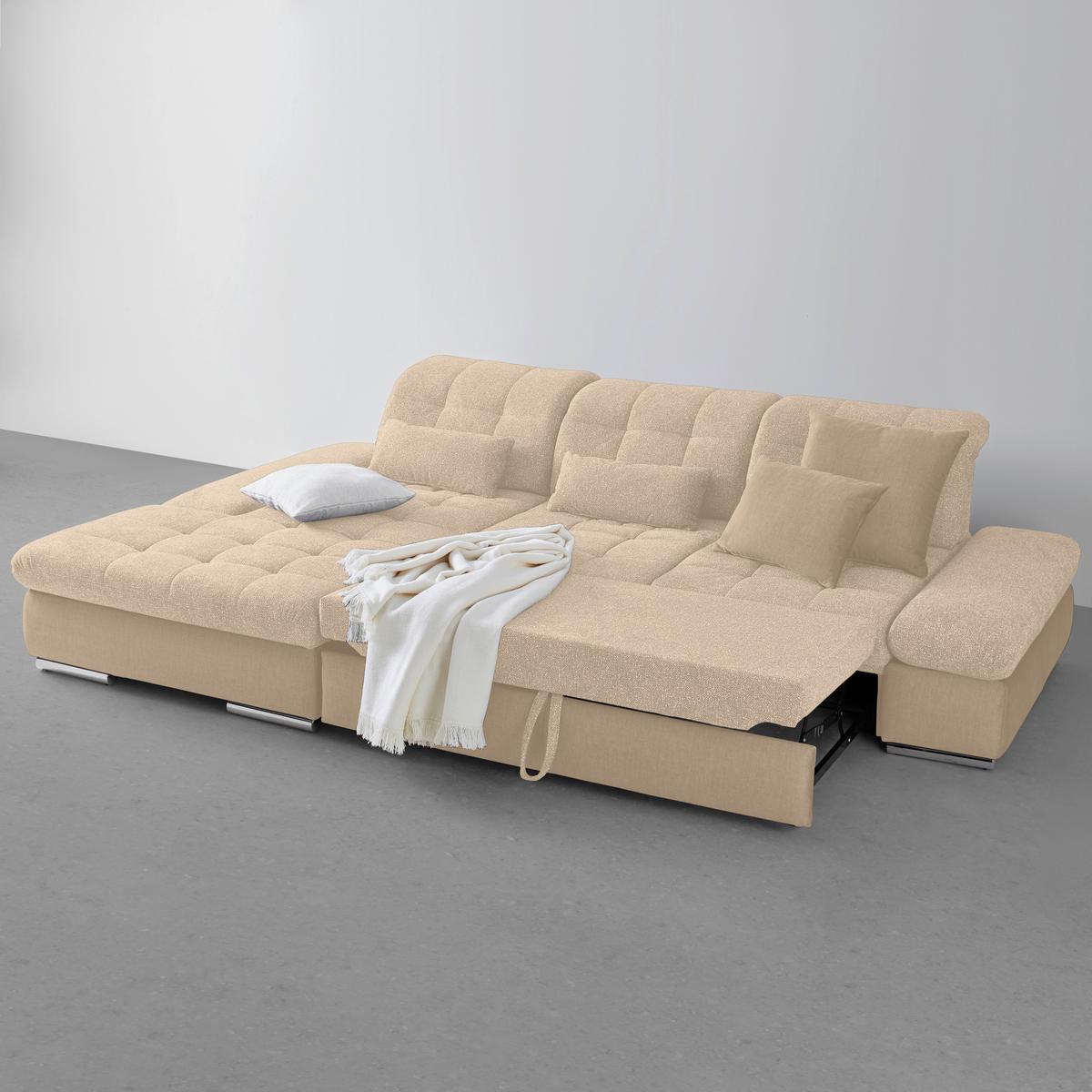 Rohová sedačka SANFINO, levá, béžová - barvy chromu/béžová, Konvenční, kov/dřevo (199/79-96/305cm) - Premium Living