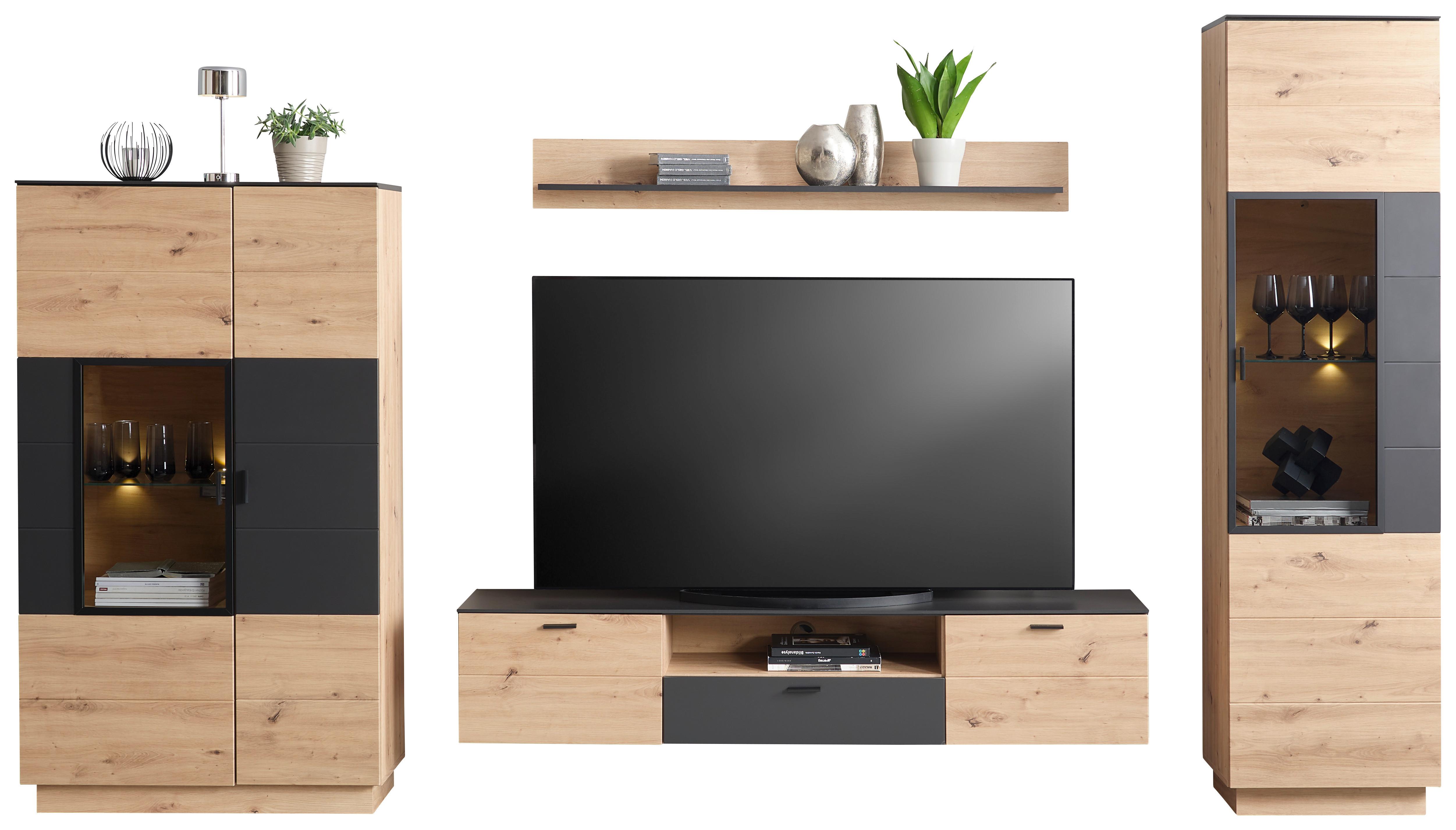 Wohnkombination Modern 4 -Teilig. Tonale 8, Eiche Dekor/Grau - MODERN (329,5/207,6/40cm)