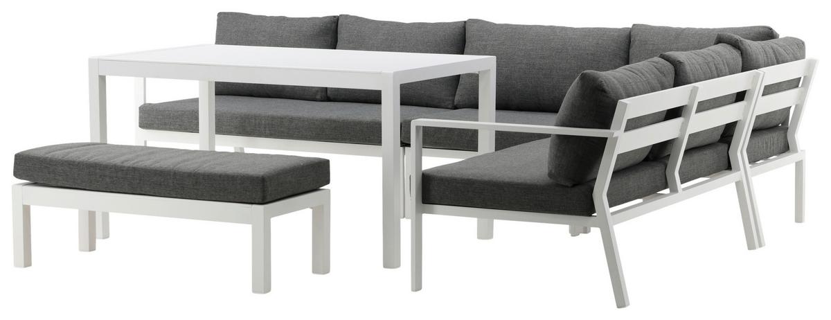 Loungegarnitur 5-tlg Ramos Aus Metall/textil Mit Kissen - Weiß/Grau, KONVENTIONELL, Textil/Metall - Gardenson