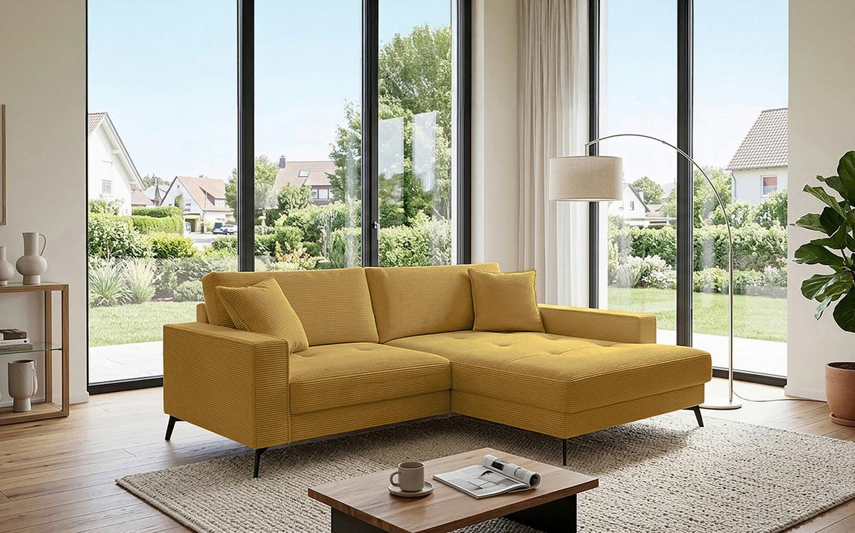 Ecksofa Ted Senfgelb S: 228x174 Cm - Senfgelb/Schwarz, Trend, Textil (228/174cm)