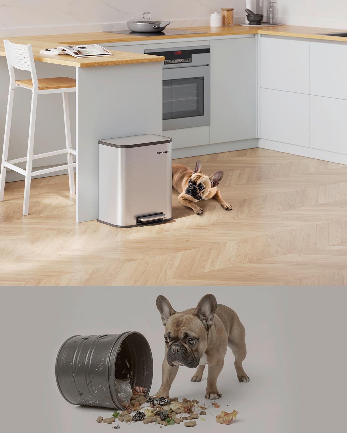 Abfallsammler Silberfarben B: 36,6cm - Silberfarben/Schwarz, Basics, Kunststoff/Metall (36,6/42,5/30cm)