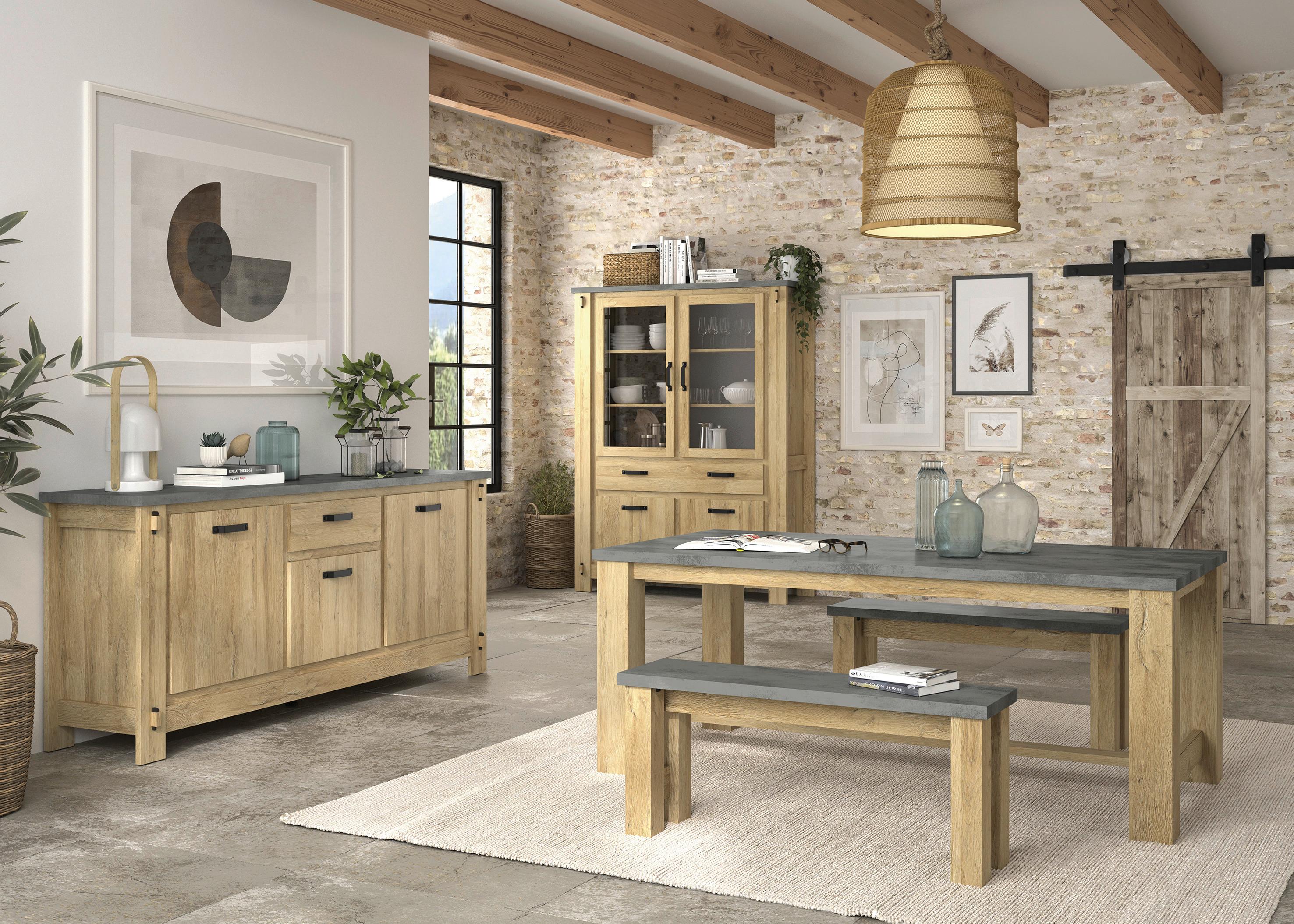 Sitzbank Broceliande Grau, Eichefarben B: 110 cm - Eichefarben/Grau, MODERN, Holzwerkstoff (110/49/30cm) - MID.YOU