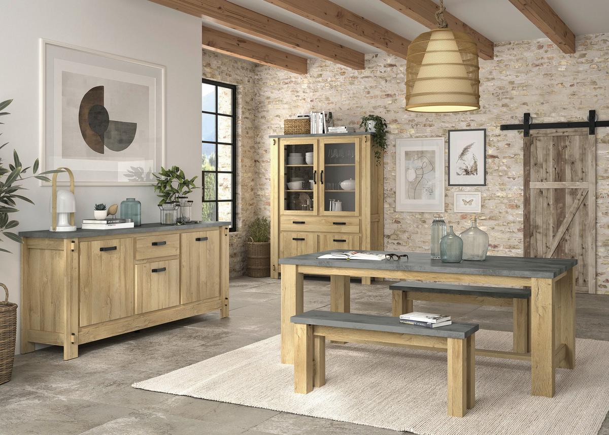Sitzbank Broceliande Grau, Eichefarben B: 110 cm - Eichefarben/Grau, MODERN, Holzwerkstoff (110/49/30cm) - MID.YOU