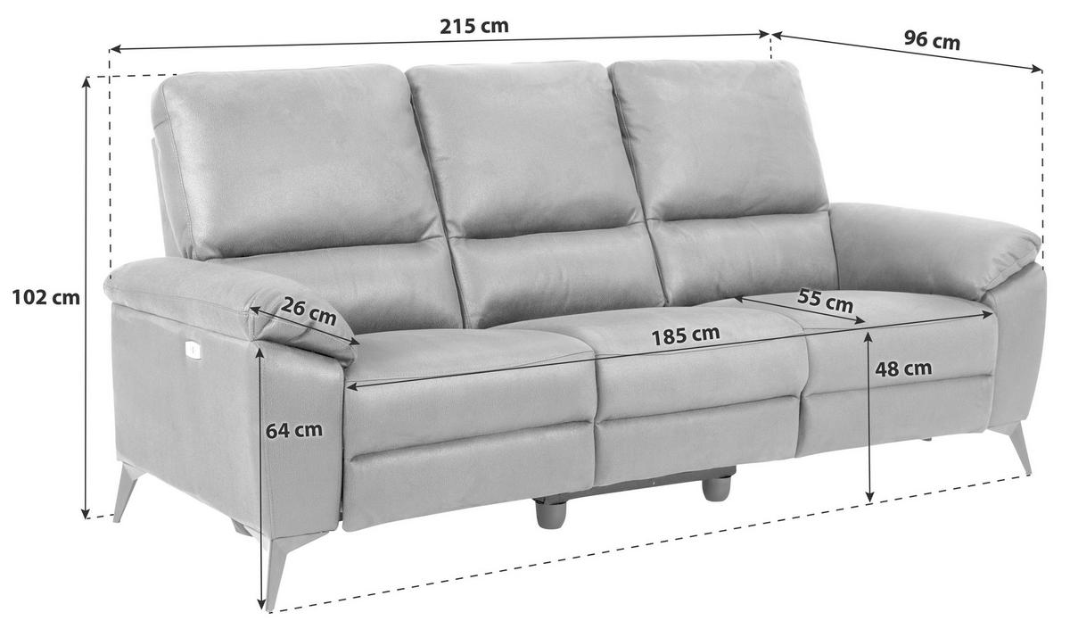 3-sitzer-sofa Rana - Schwarz/Grau, KONVENTIONELL, Textil (215/102/96cm) - MID.YOU