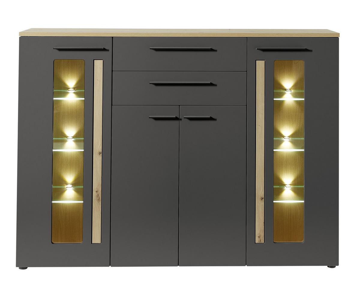 Vysoká vitrína LOFT-TWO - barvy dubu/černá, Moderní, kompozitní dřevo/plast (180/133/37cm) - Livetastic