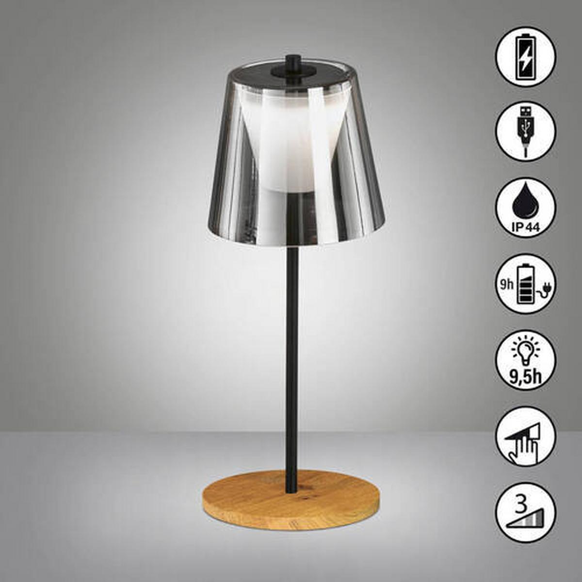 Led-außenleuchte 50747 Shine-Wood - Schwarz, Natur, Glas/Metall (15/35cm) - Fischer & Honsel