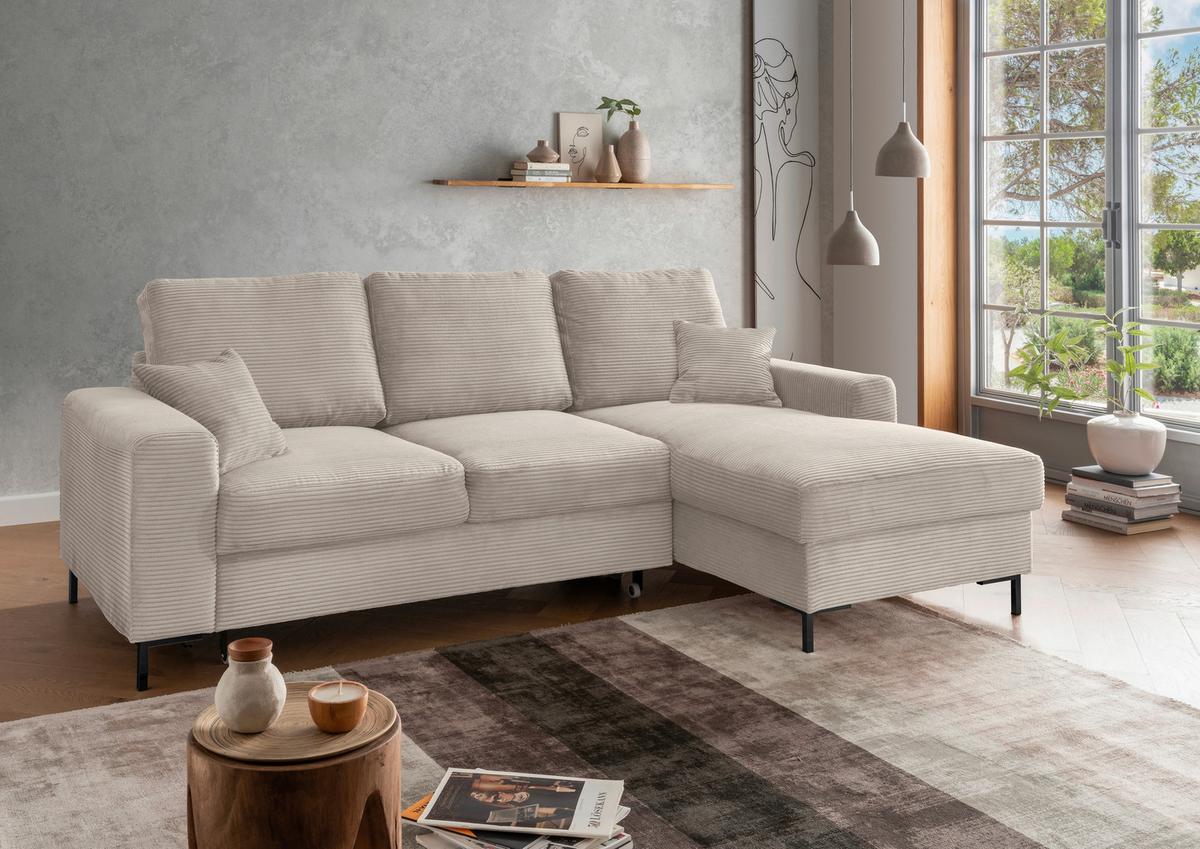 Eckschlafsofa Zona, Beige S: 237x143 Cm - Beige/Schwarz, KONVENTIONELL, Textil (237/143cm) - Livetastic