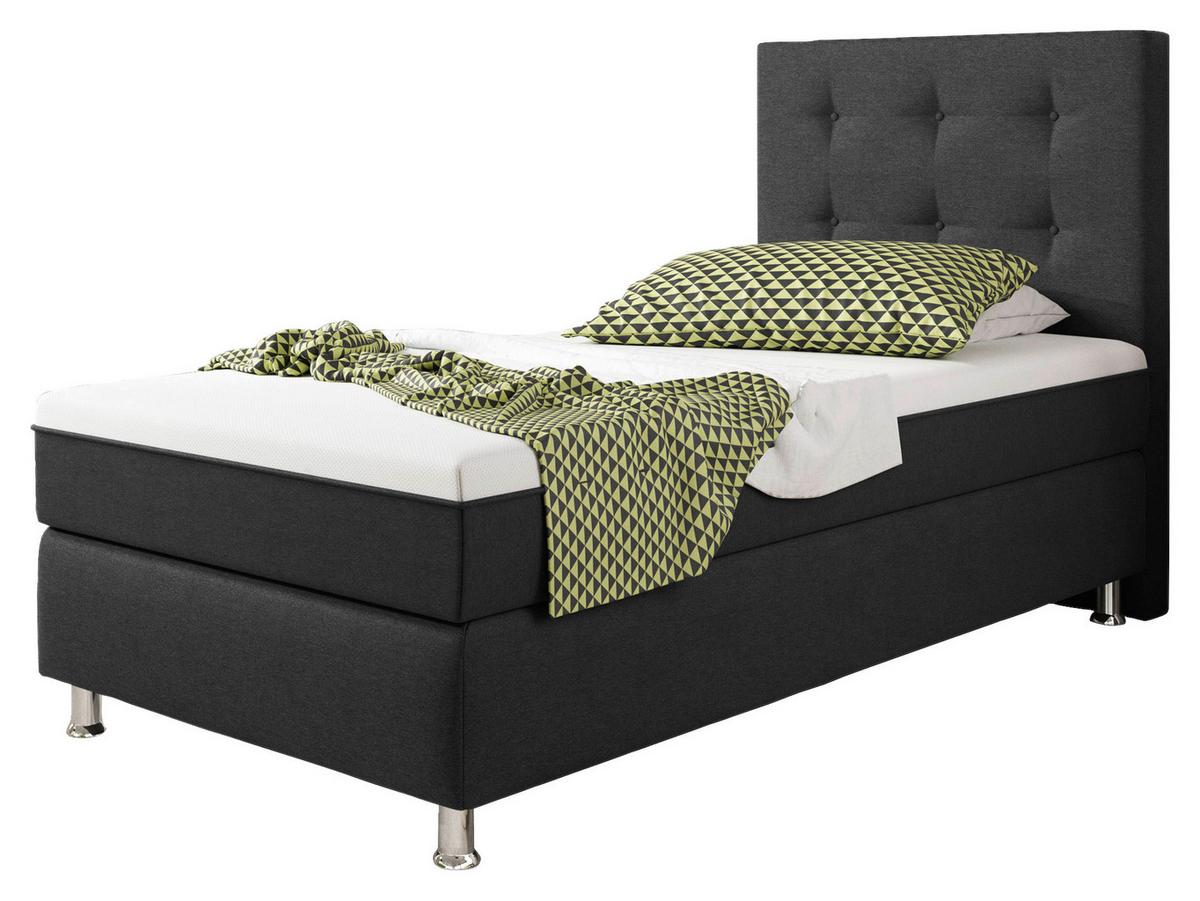 Boxspringbett Mit Topper 90x200 Köln Plus - Anthrazit/Silberfarben, KONVENTIONELL, Textil (90/200cm) - MID.YOU