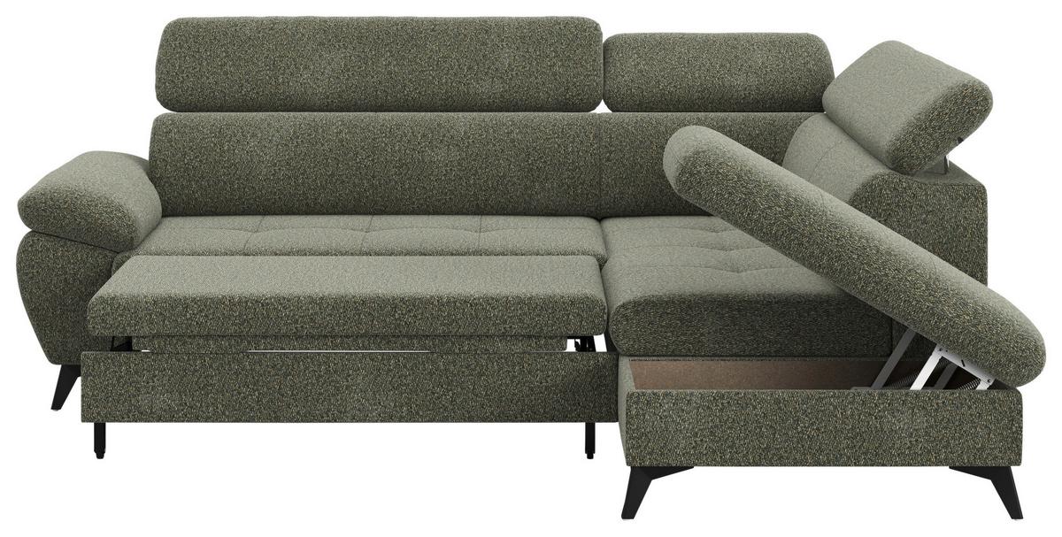 Ecksofa mit Bettfunktion Hudson, Chenille Dunkelgrün - Dunkelgrün/Schwarz, KONVENTIONELL, Textil (256/207cm) - Sembella
