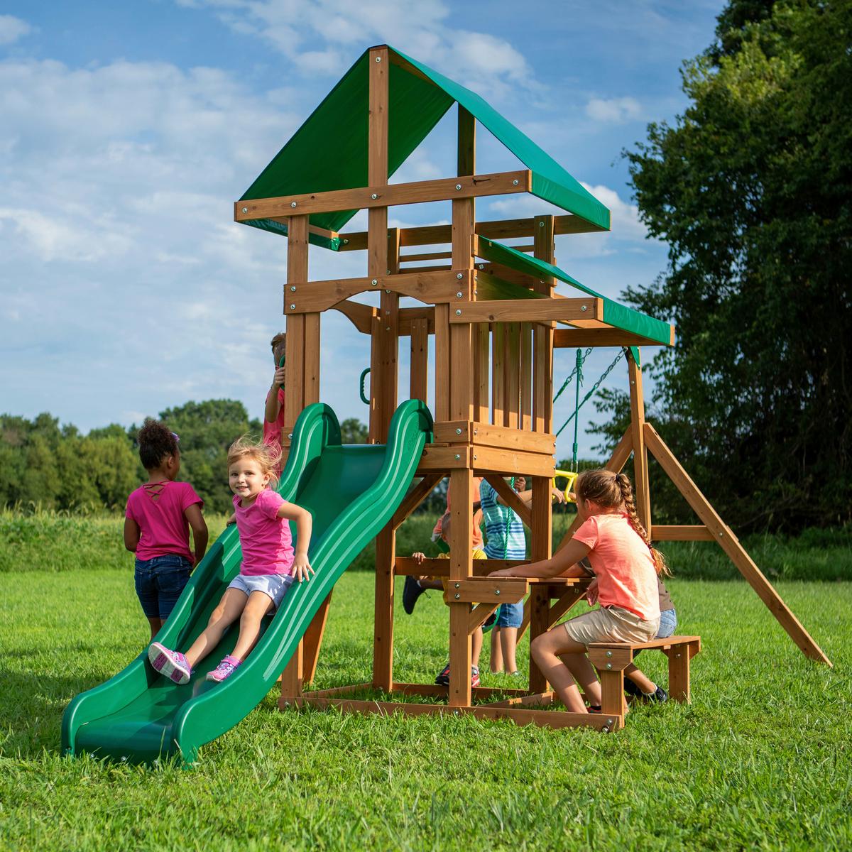 Spielturm Backyard Belmont - Dunkelgrün/Gelb, KONVENTIONELL, Holz (220/290/540cm) - Ambia Garden