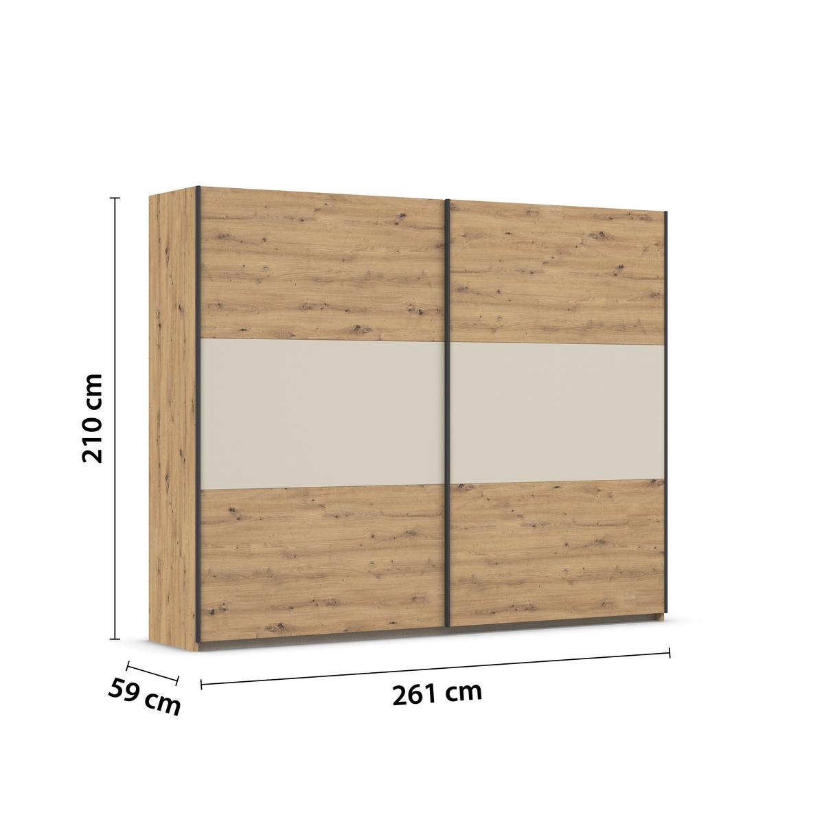 Schwebetürenschrank Neo Champagner Eiche Artisan Dekor - Champagner/Alufarben, MODERN, Holzwerkstoff (261/210/59cm) - Rauch Möbel