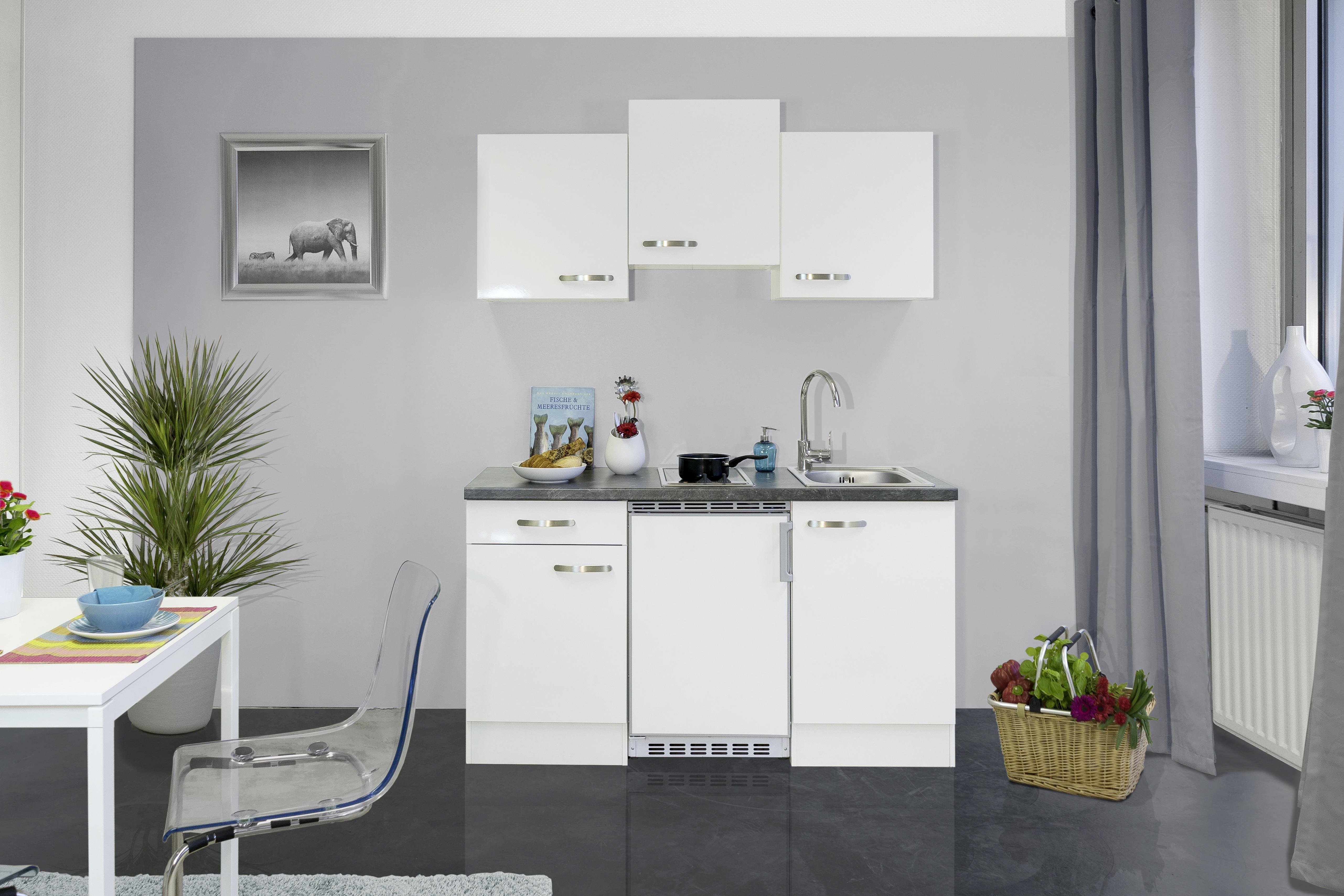 Küchenzeile Alba mit Geräten 150 cm Weiß/Schiefer - Schieferfarben/Weiß, MODERN, Holzwerkstoff (150cm)
