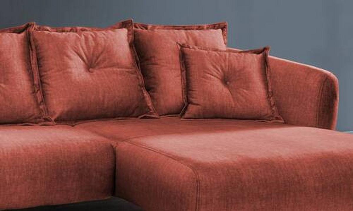 Ecksofa Baggio Mit Kissen Textil Koralle - Koralle/Schwarz, MODERN, Holz/Textil (277/162cm) - Livetastic