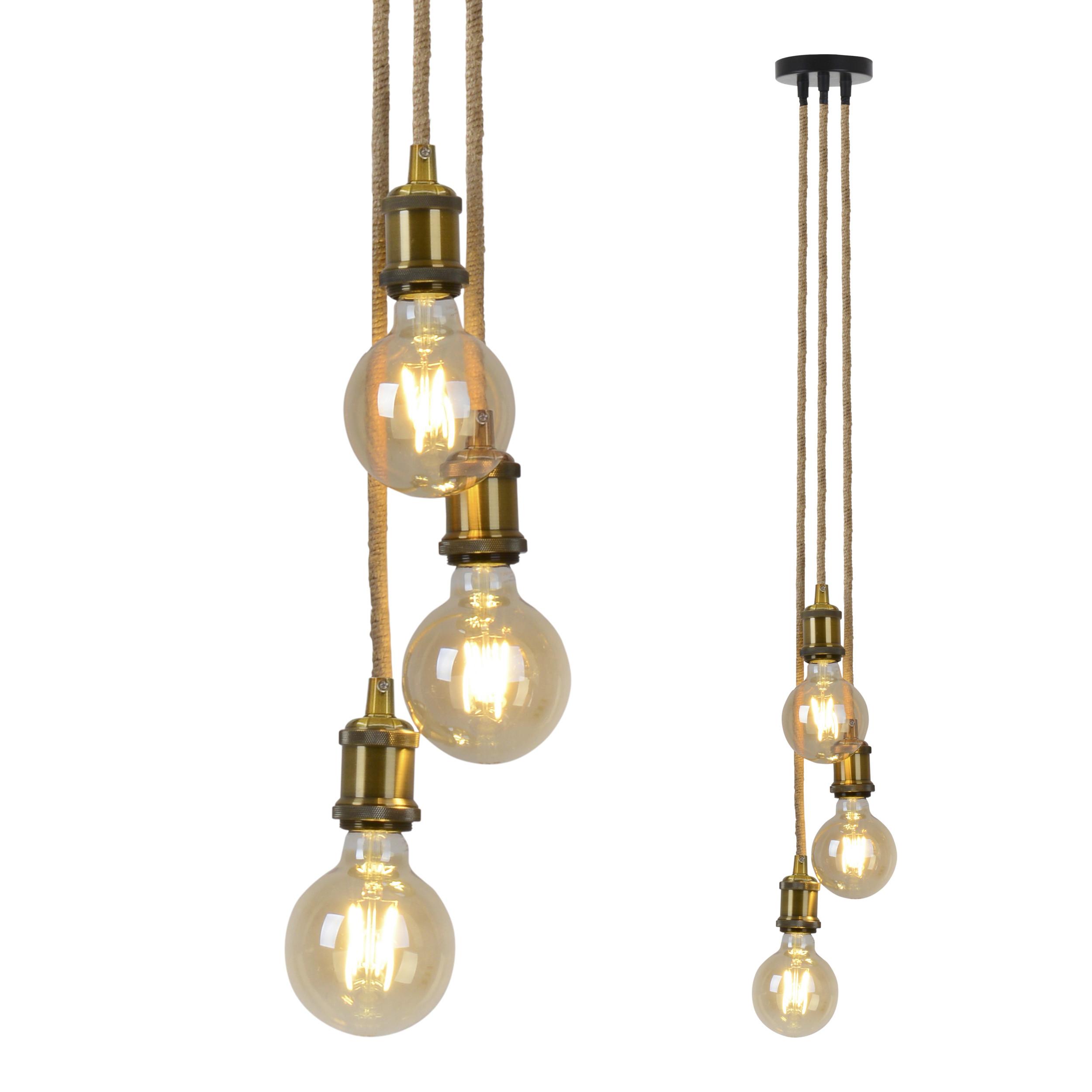 Hängeleuchte Näve H: ca. 87,5 cm 3-Flammig mit Hanfseil - Messingfarben/Naturfarben, Design, Naturmaterialien/Metall (17/17/87,5cm) - Näve