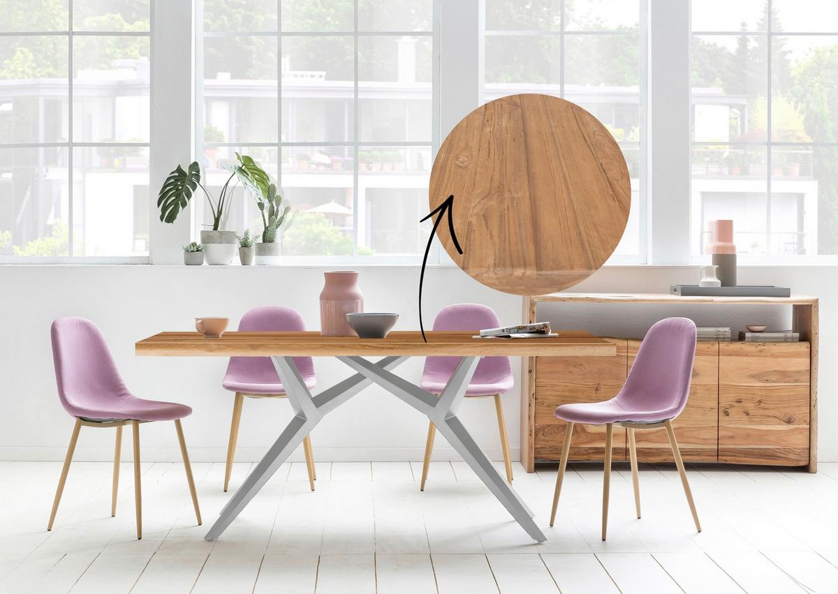 Esstisch Naturfarben /Silberfarben L: 220cm - Silberfarben/Naturfarben, MODERN, Holz/Metall (220/100/73cm) - MID.YOU