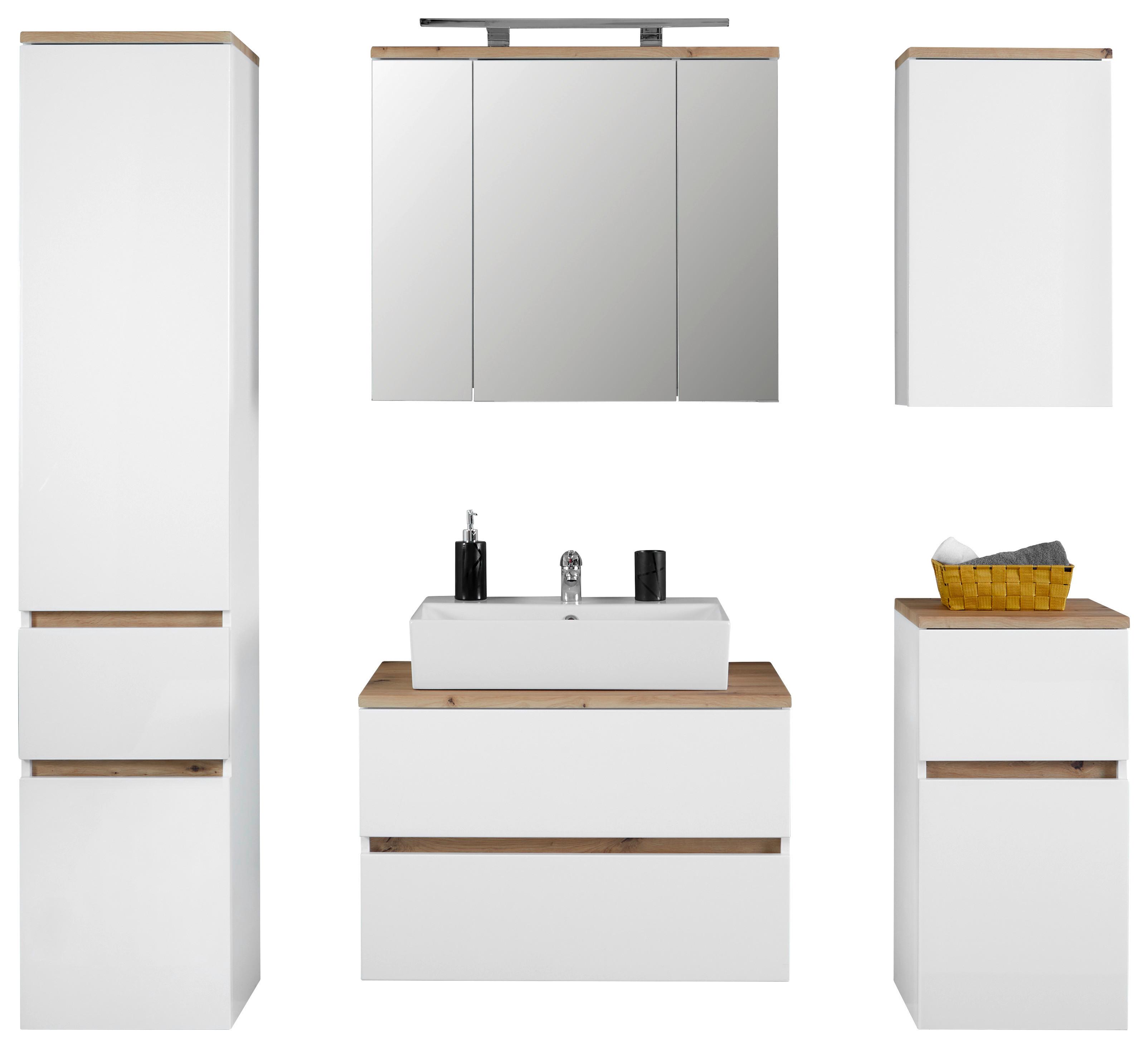 Badezimmer Marbella Weiß, Artisan Dekor B: 160 cm - Weiß/Eiche Artisan, MODERN, Holzwerkstoff (160cm)
