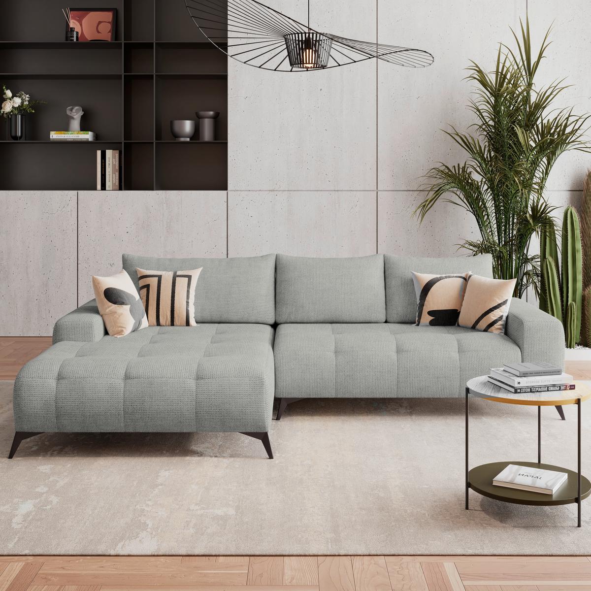 Ecksofa mit Schlaffunktion + Bettkasten Mauro 175x290 cm - Hellgrau/Schwarz, Trend, Textil (175/290cm) - Luca Bessoni