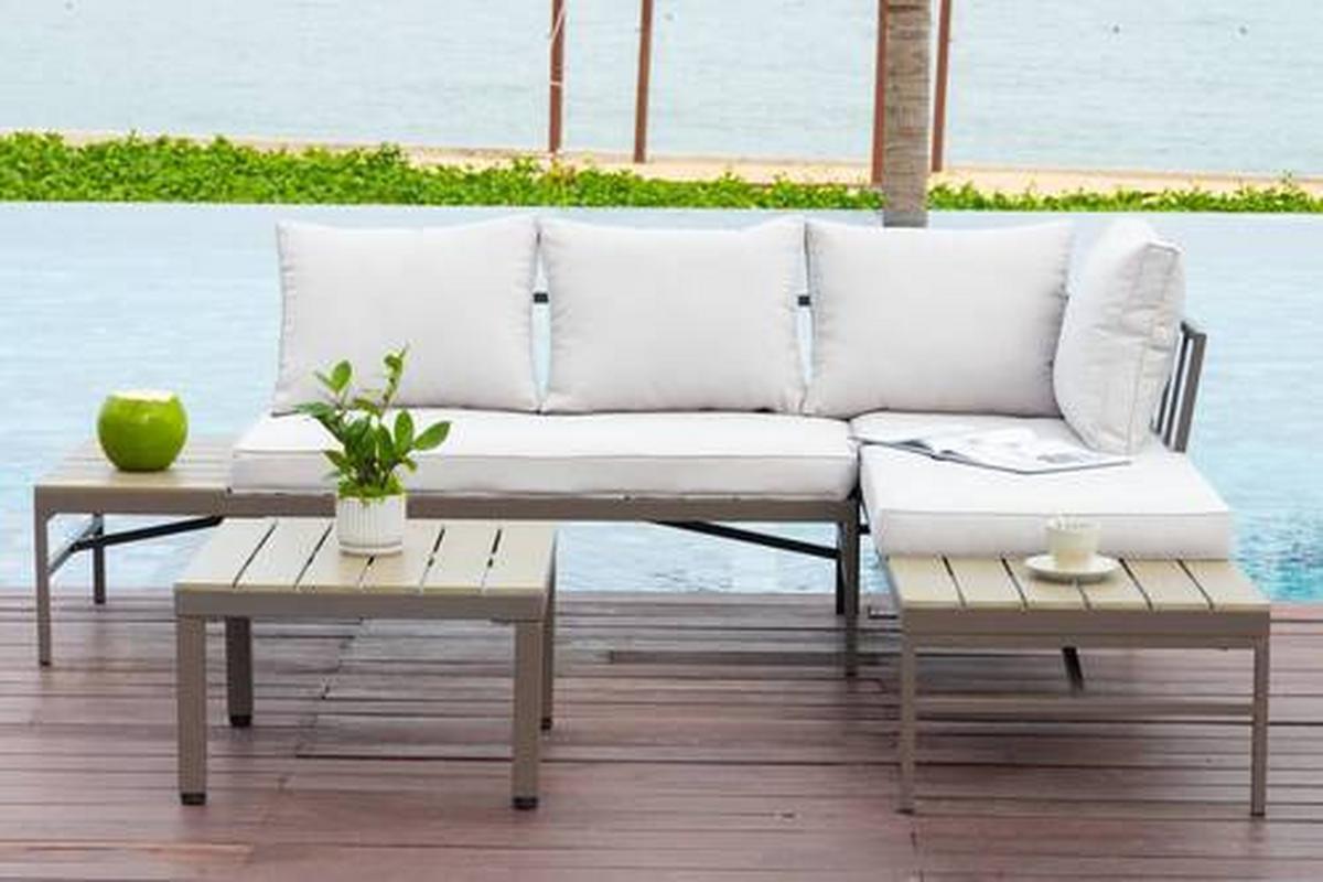 Lounge-garnitúra Oslo - barna/szürke, Modern, műanyag/textil (215/154,5cm)