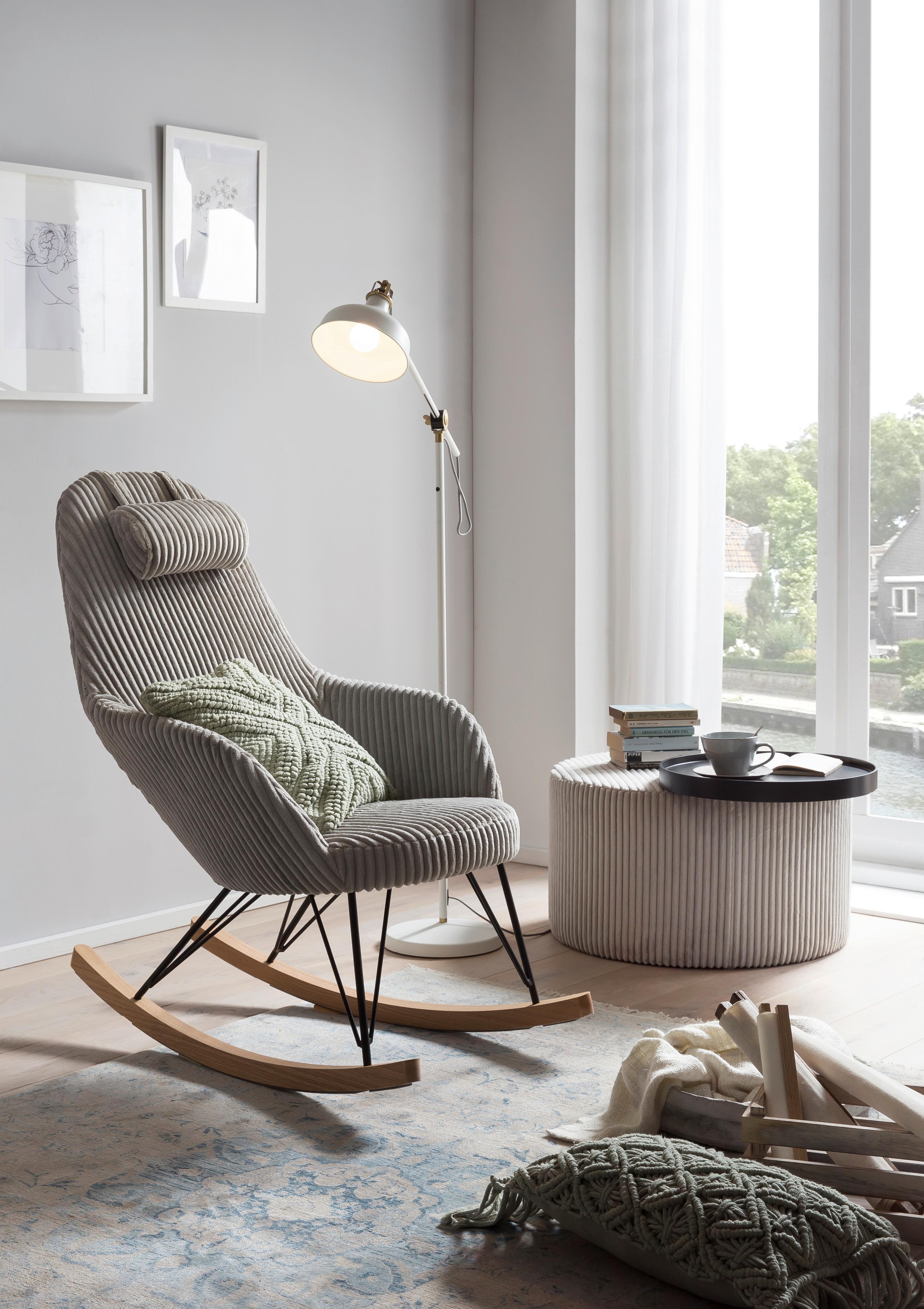 Schaukelstuhl Grau B: 102 Cm - Eichefarben/Schwarz, MODERN, Textil/Metall (102/109/66cm) - Livetastic